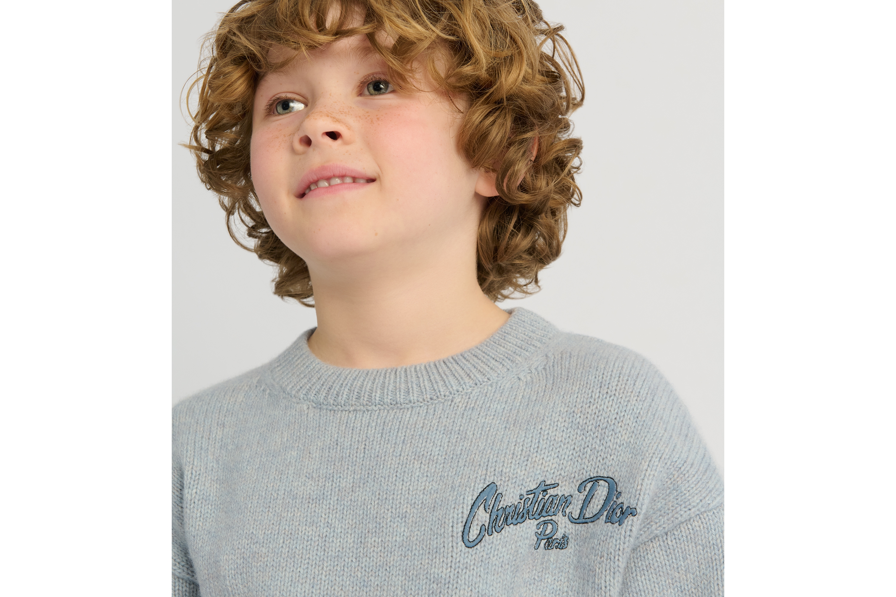 Pullover für Kinder Strick aus Woll- und Kaschmirmouliné in Blau und Beige E03