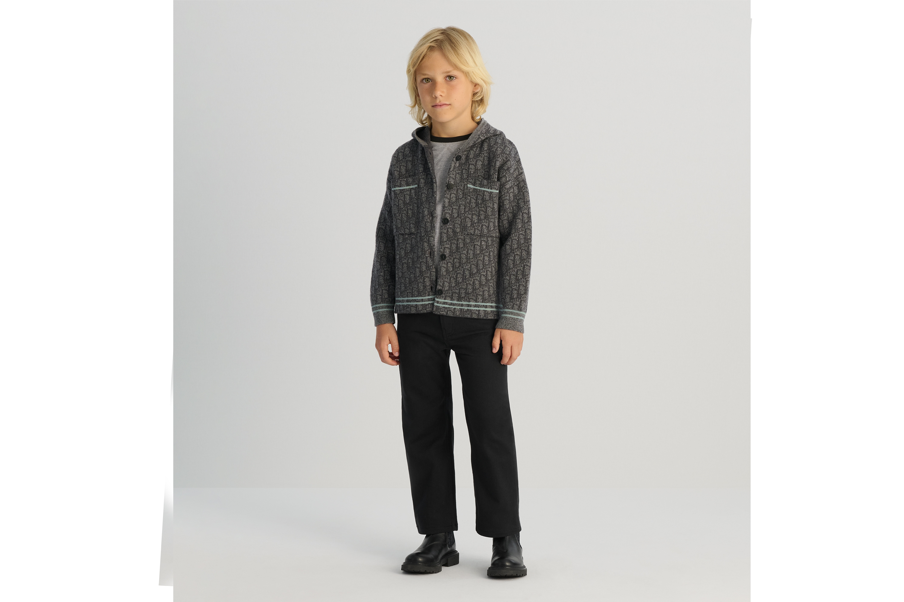 look_image_alt_prefix Cardigan für Kinder Punto Milano Wollstrick in Grau mit Dior Oblique Jacquard E02