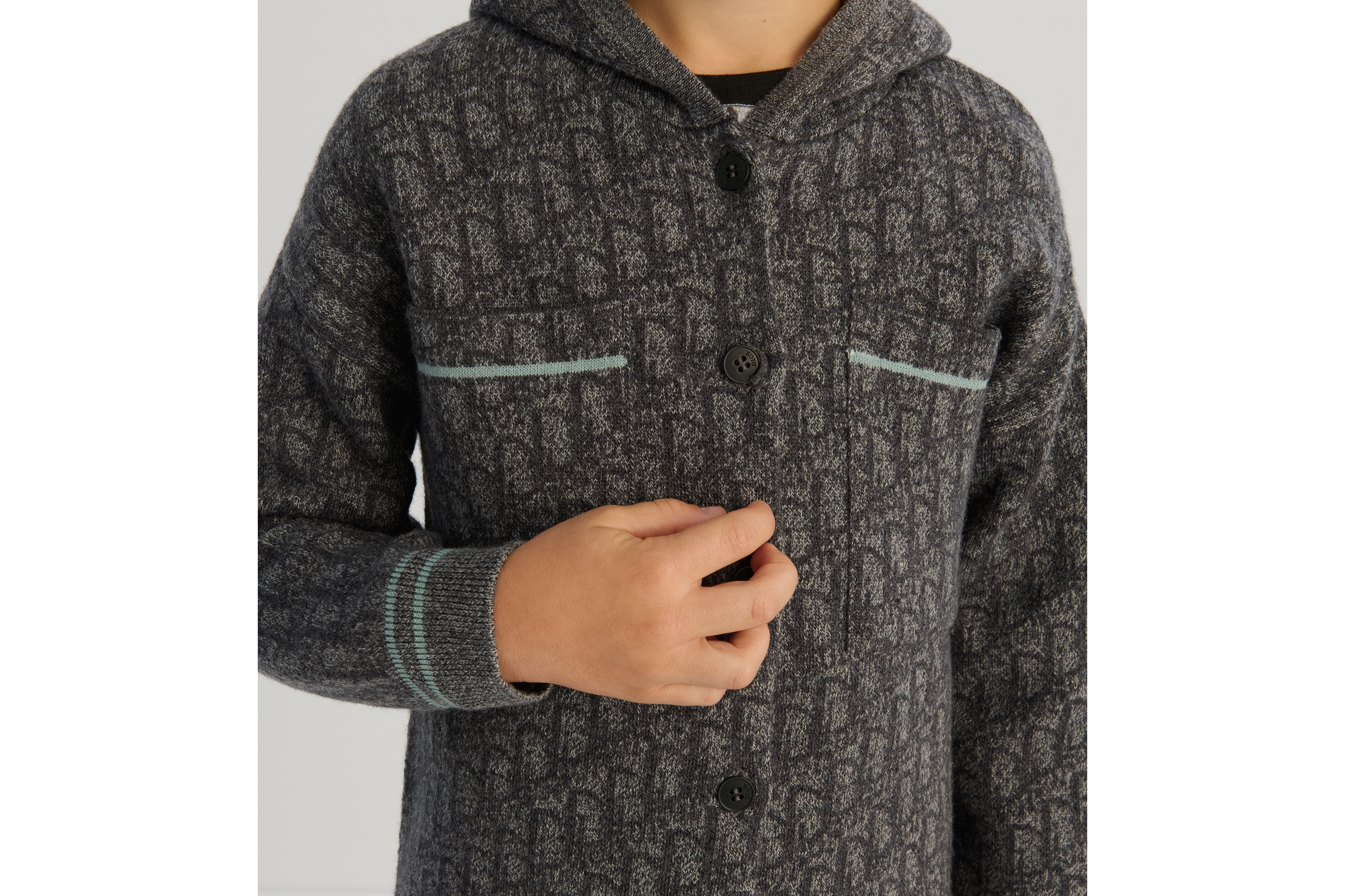 look_image_alt_prefix Cardigan für Kinder Punto Milano Wollstrick in Grau mit Dior Oblique Jacquard E05