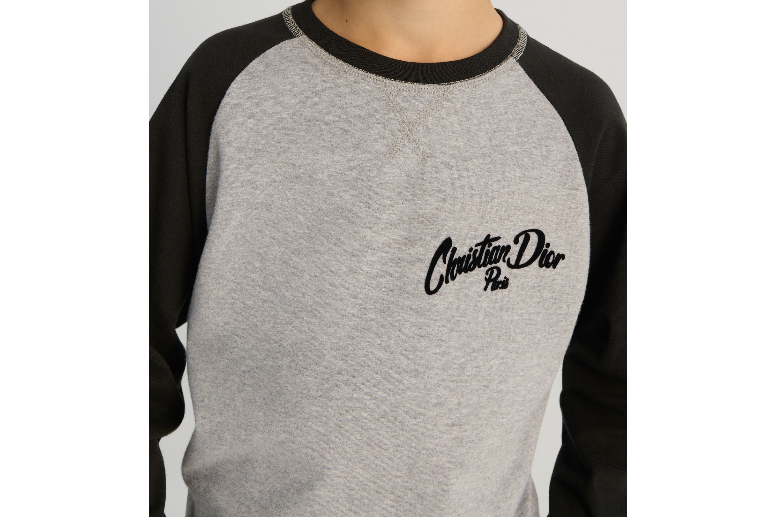 look_image_alt_prefix Langärmliges T-Shirt für Kinder Baumwolljersey in meliertem Grau und Schwarz E10