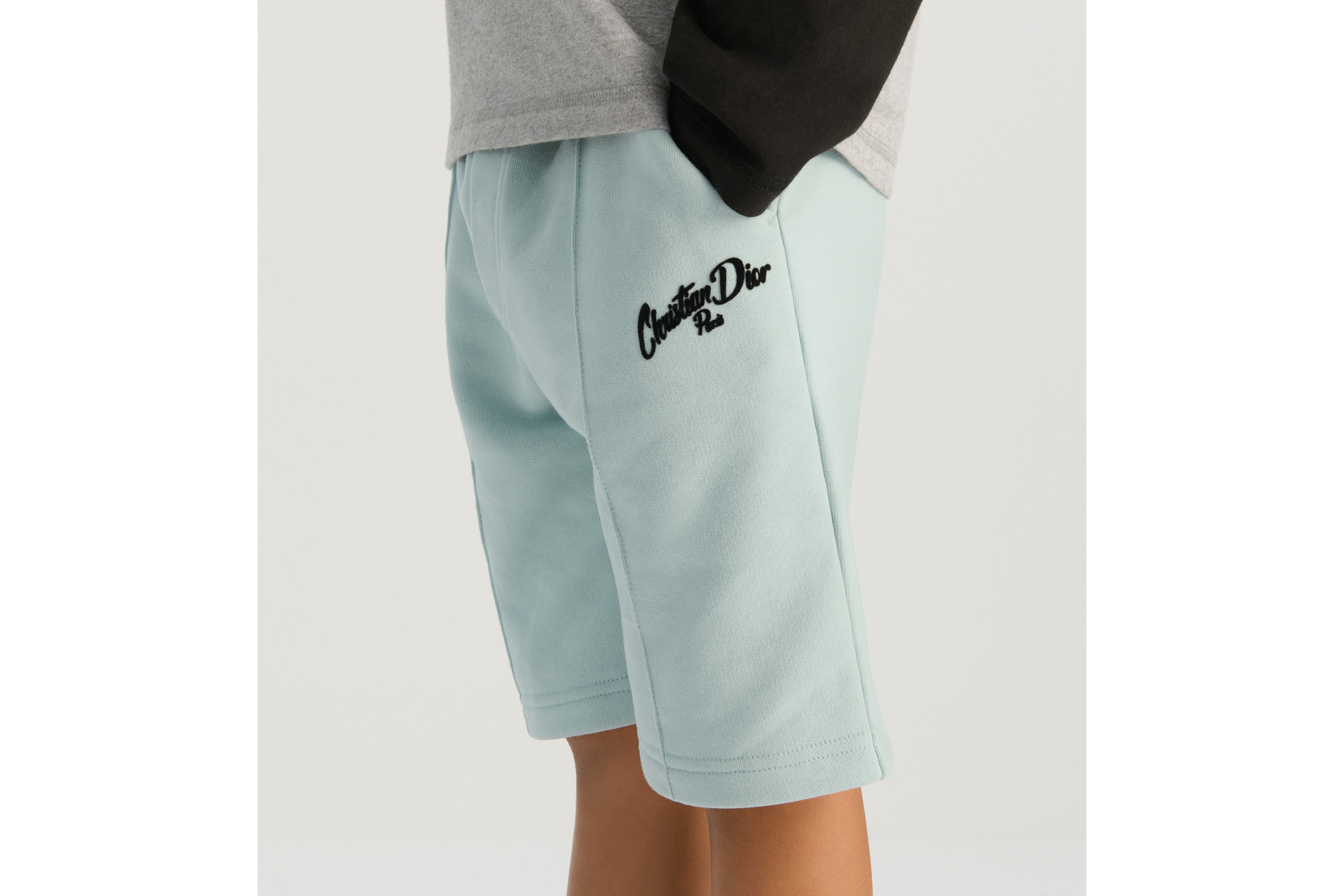 look_image_alt_prefix Trainingsshorts für Kinder Baumwollfleece in Aquablau E13