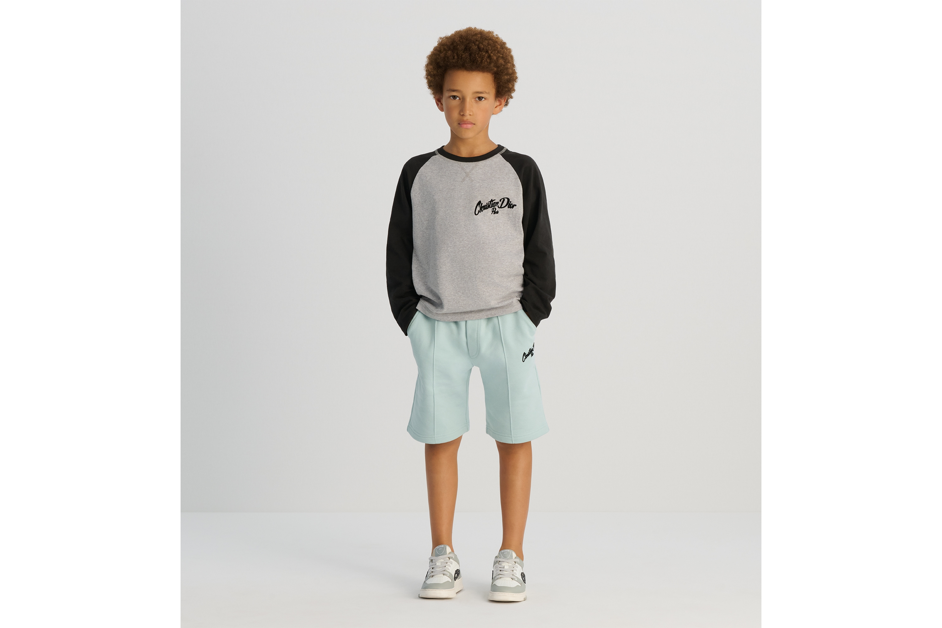 look_image_alt_prefix Trainingsshorts für Kinder Baumwollfleece in Aquablau E14