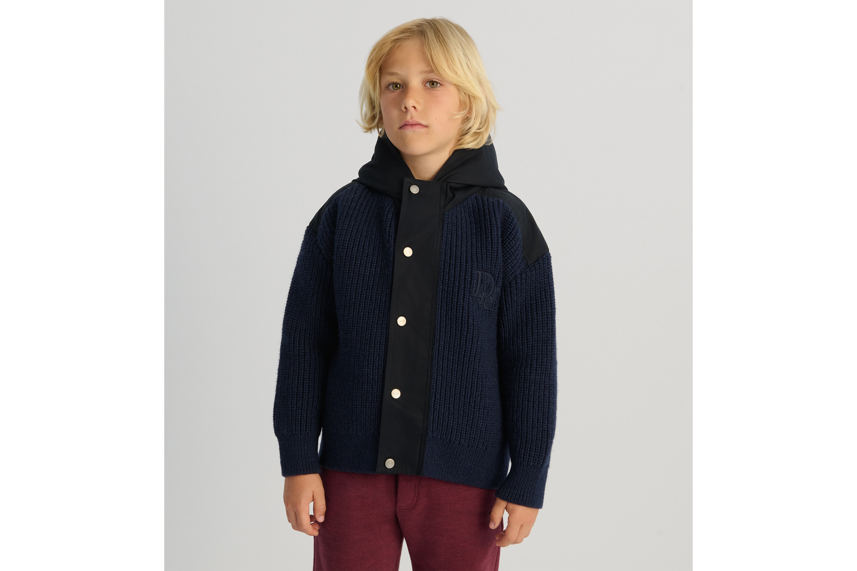 look_image_alt_prefix Kapuzenjacke für Kinder Strick aus Wolle und Baumwolle in Marineblau E01
