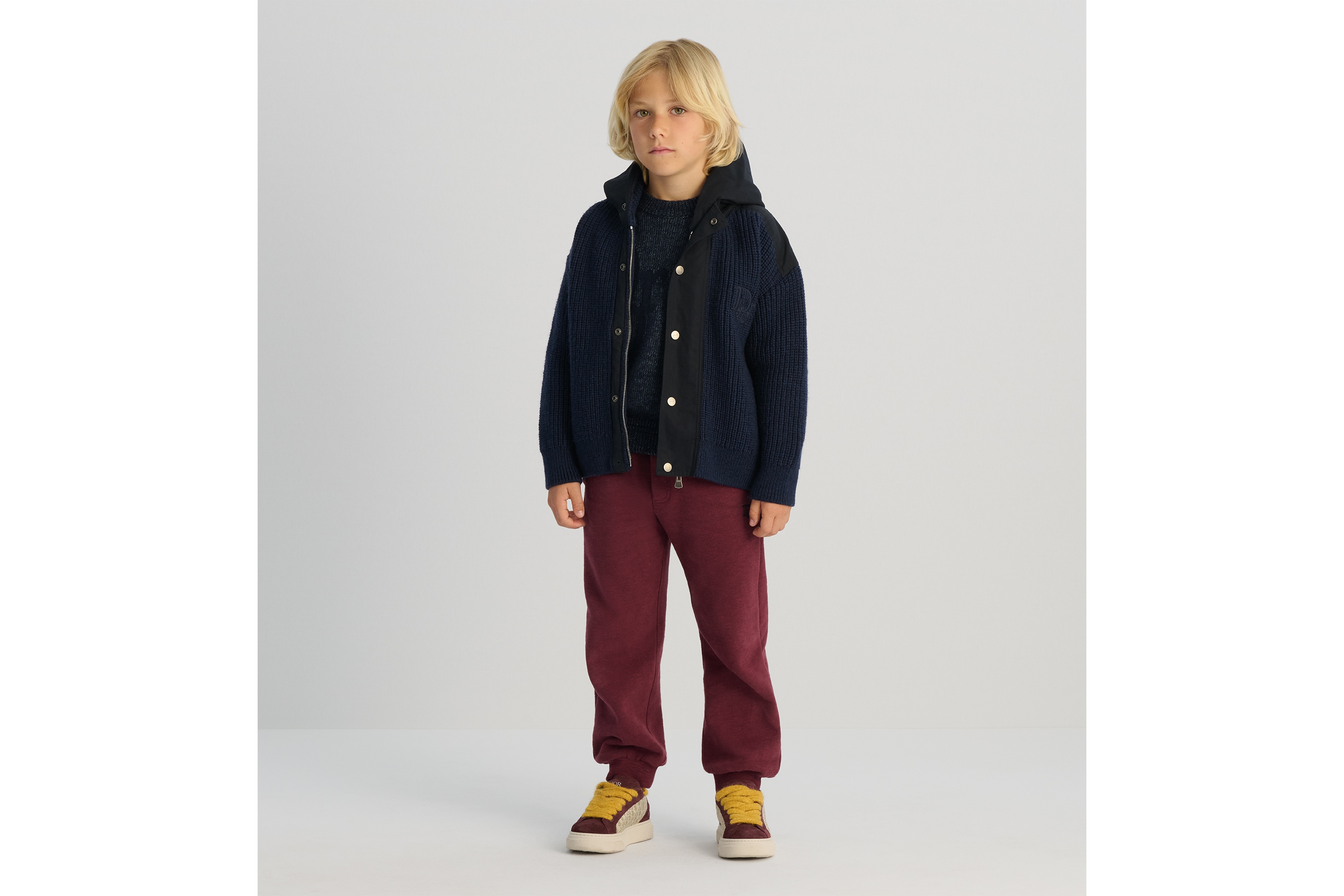 look_image_alt_prefix Kapuzenjacke für Kinder Strick aus Wolle und Baumwolle in Marineblau E02