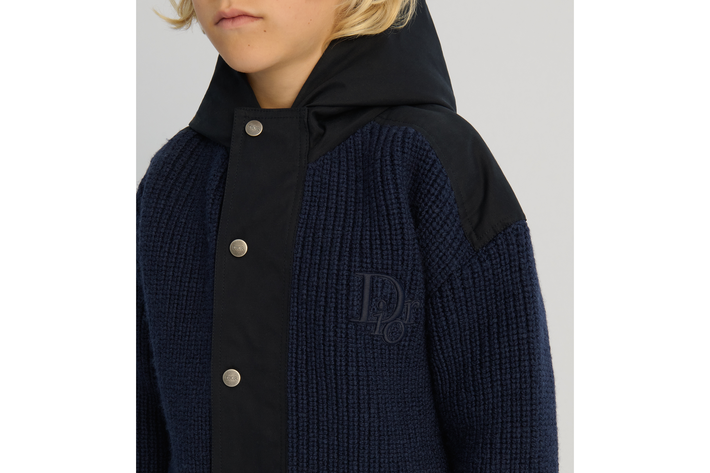 look_image_alt_prefix Kapuzenjacke für Kinder Strick aus Wolle und Baumwolle in Marineblau E04