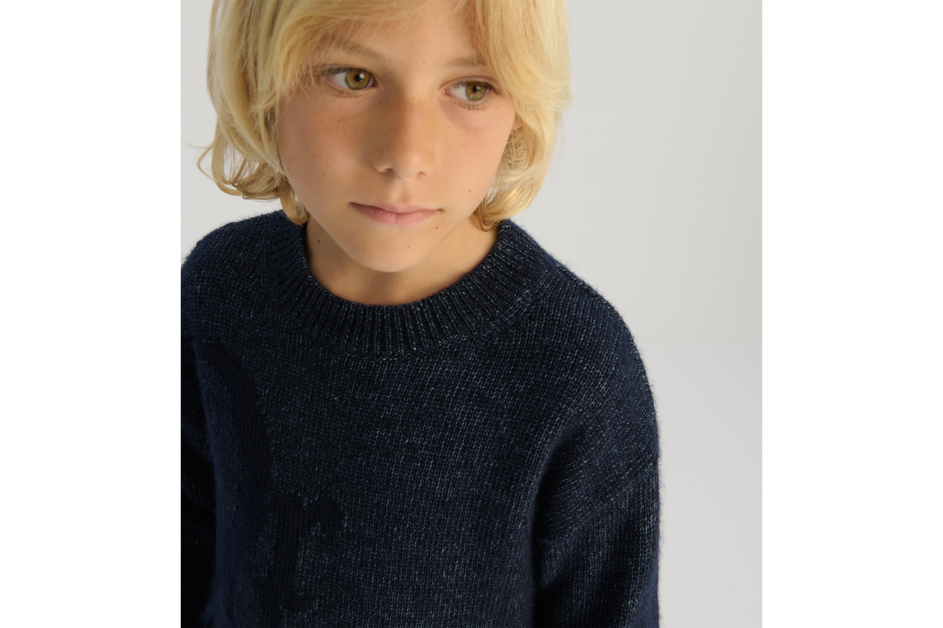 Look Kids' Sweater Navy Blue Cotton, Wool and Alpaca Mouliné Knit E07