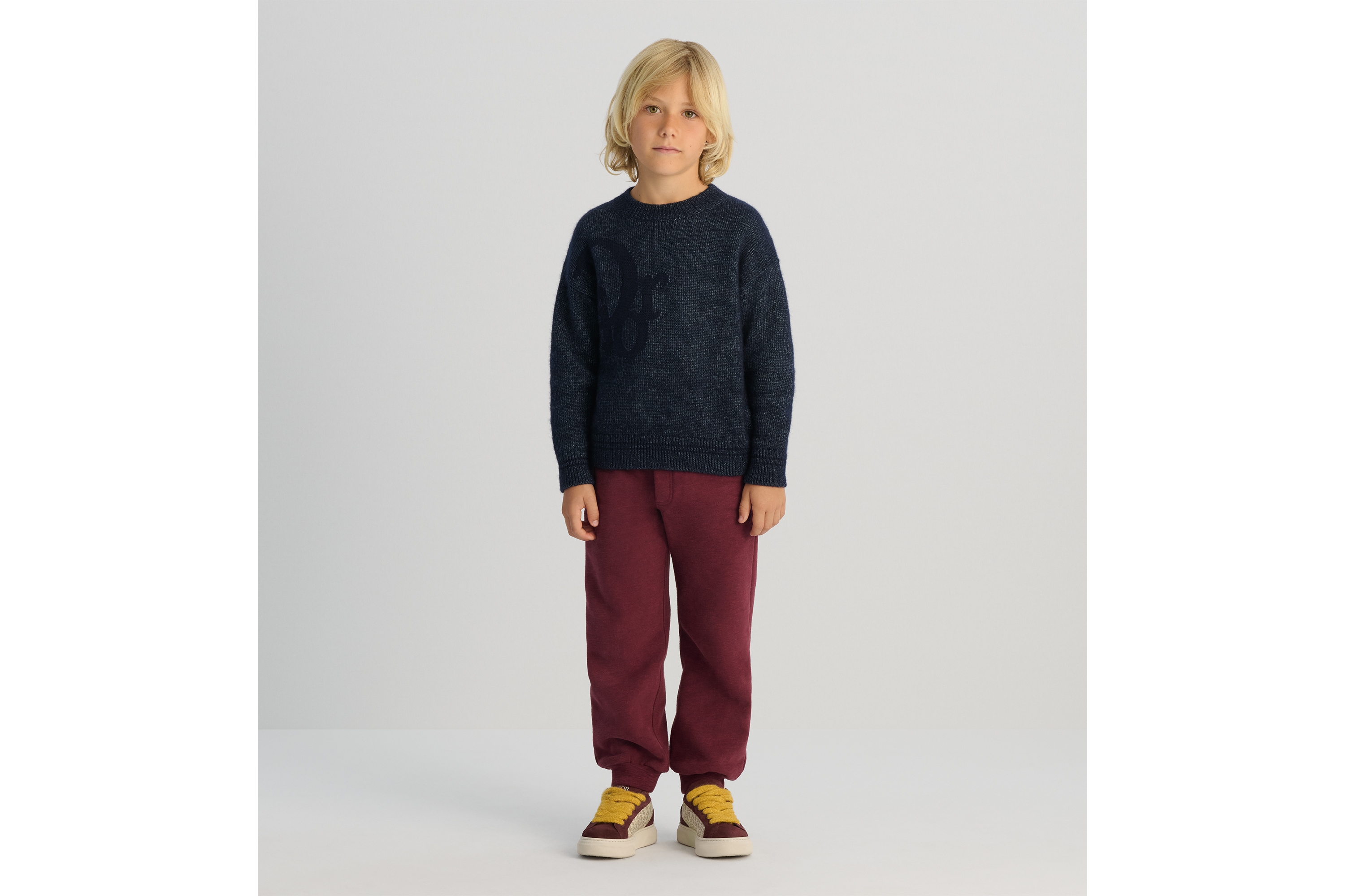 Look Kids' Sweater Navy Blue Cotton, Wool and Alpaca Mouliné Knit E08