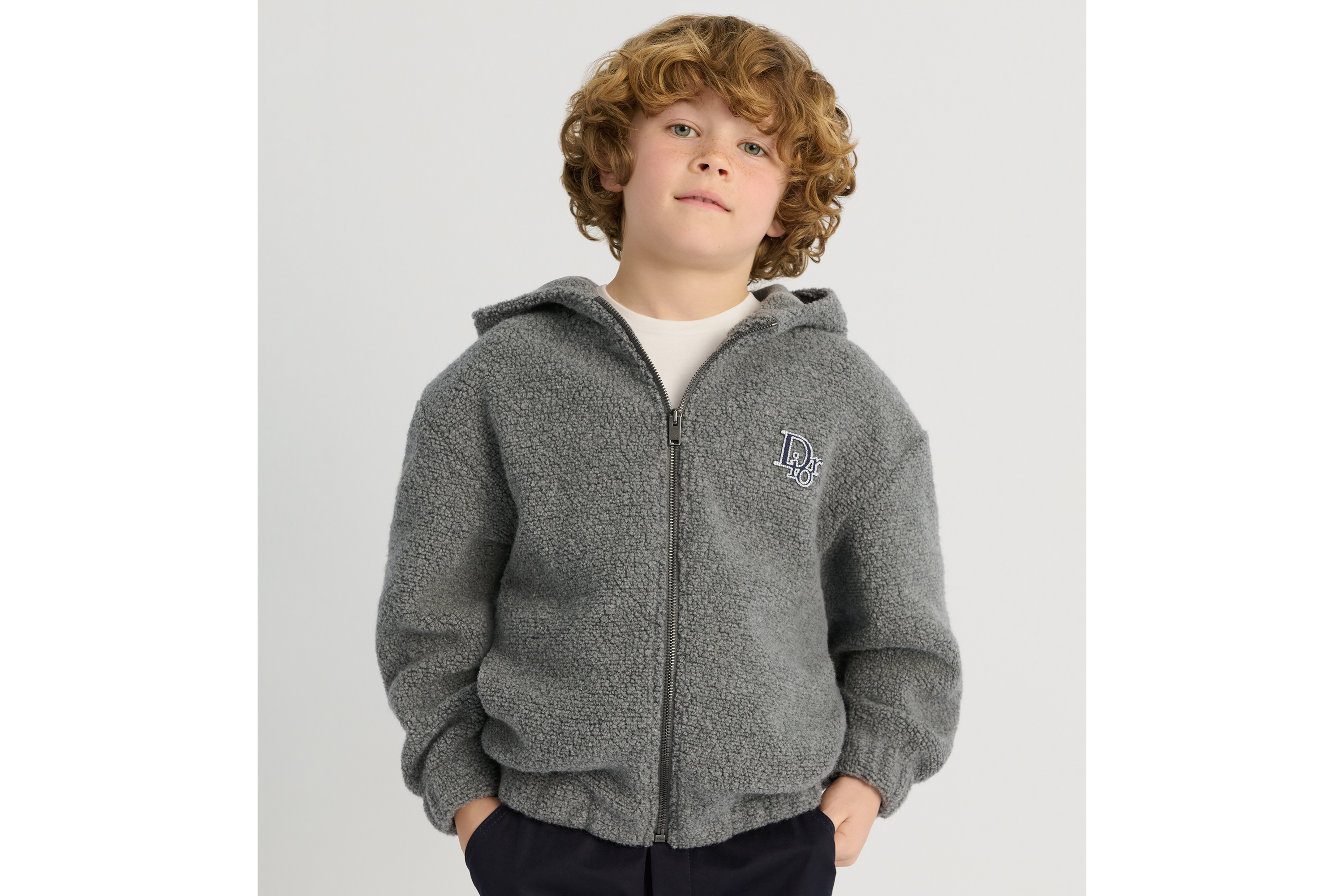 童裝連帽外套 灰色仿羊毛珠毛呢 E02