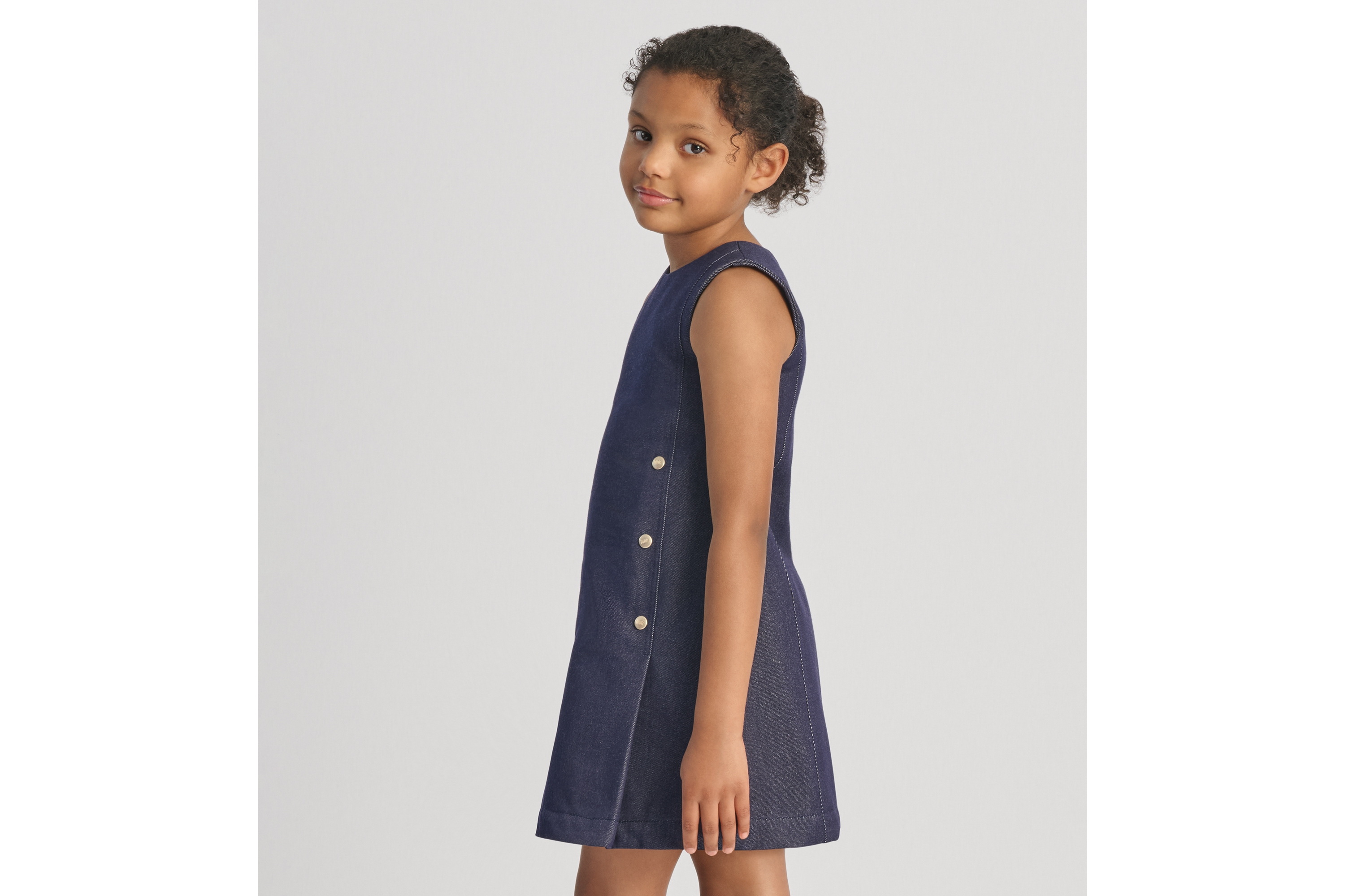 Look Kids' A-Line Dress Dark-Wash Blue Denim-Effect Cotton Gabardine E01