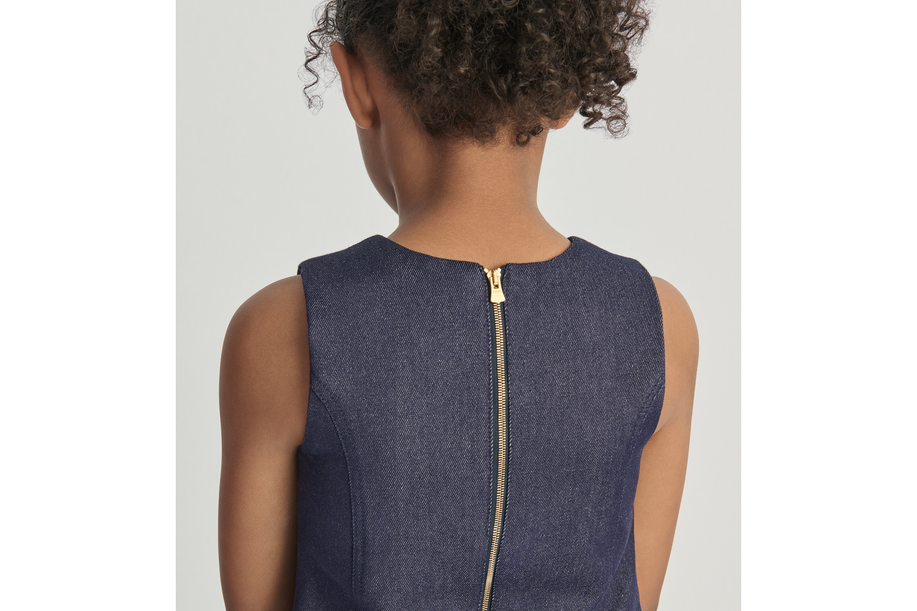 Look Kids' A-Line Dress Dark-Wash Blue Denim-Effect Cotton Gabardine E03