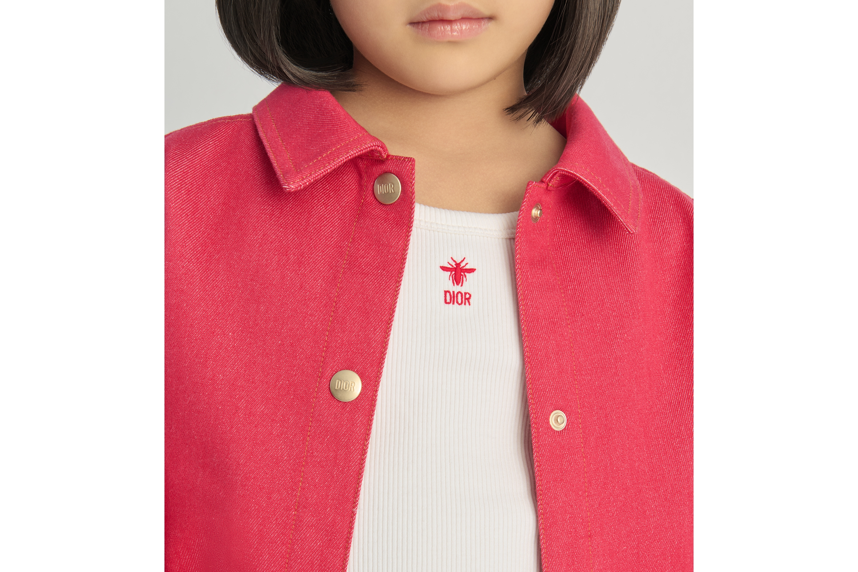 Kids' Jacket Stonewashed Raspberry Red Denim-Effect Cotton
