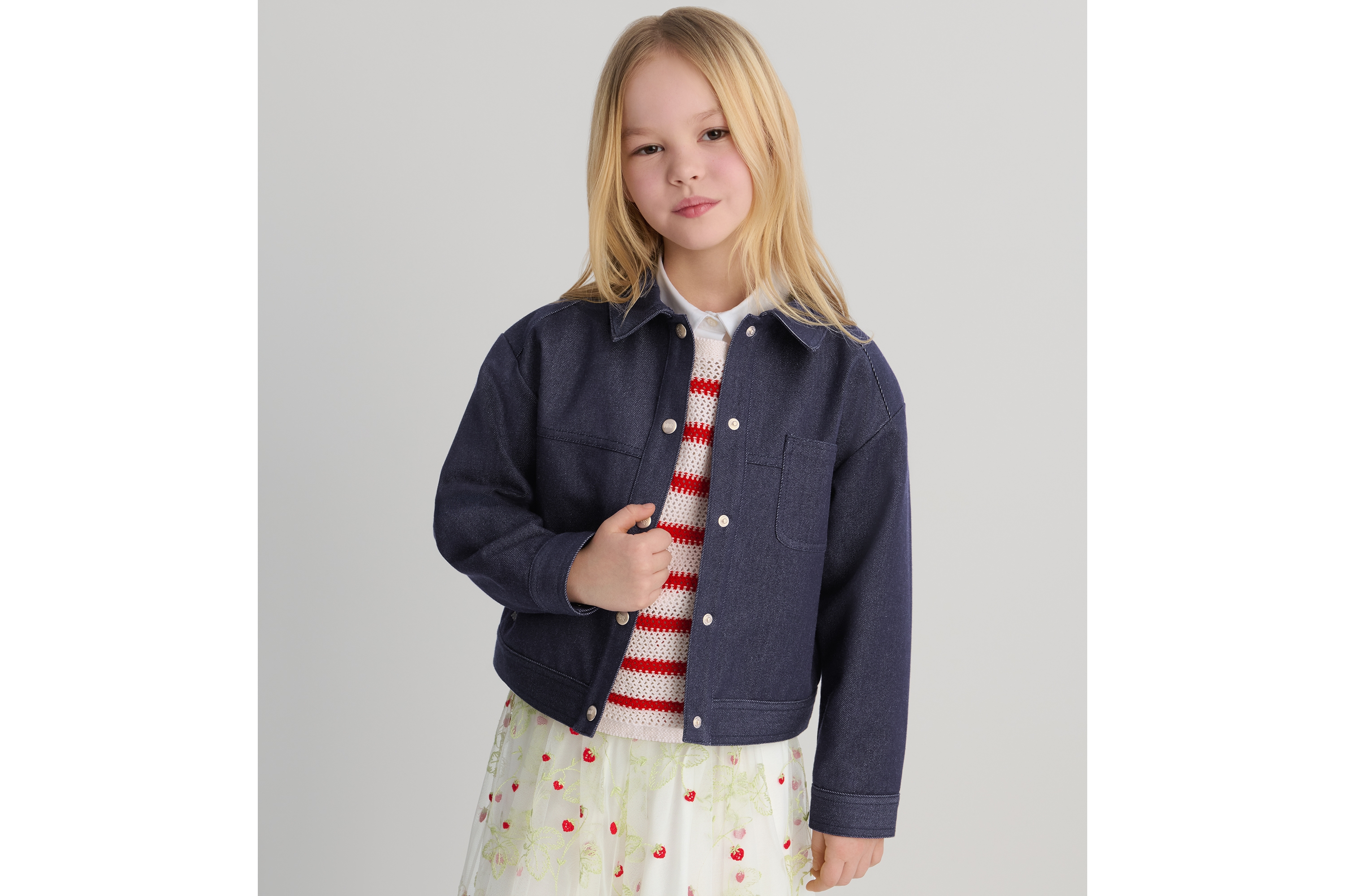 キッズ ジャケット デニムエフェクト コットンギャバジン E09