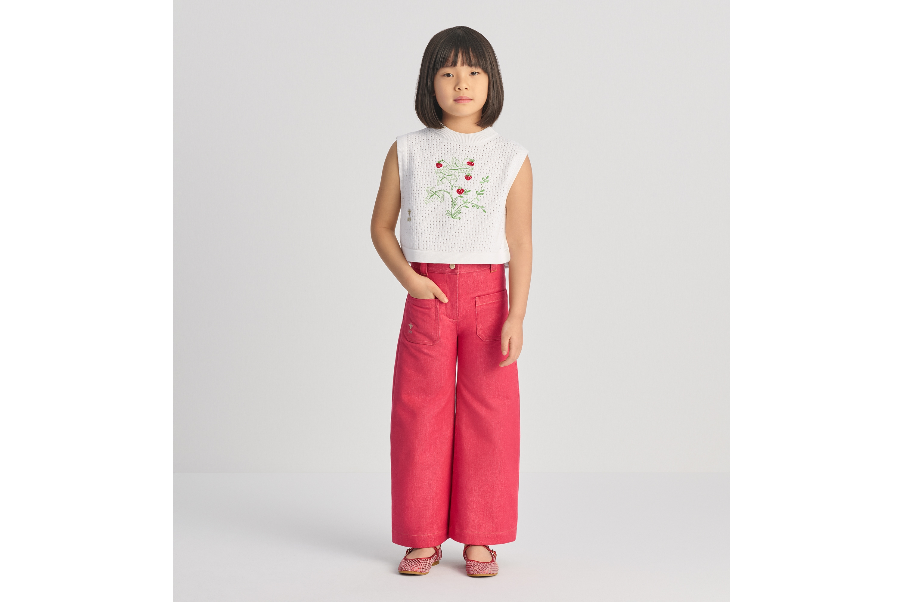 Look Kids' Loose-Fitting Jeans Stonewashed Raspberry Red Denim-Effect Cotton Gabardine E01