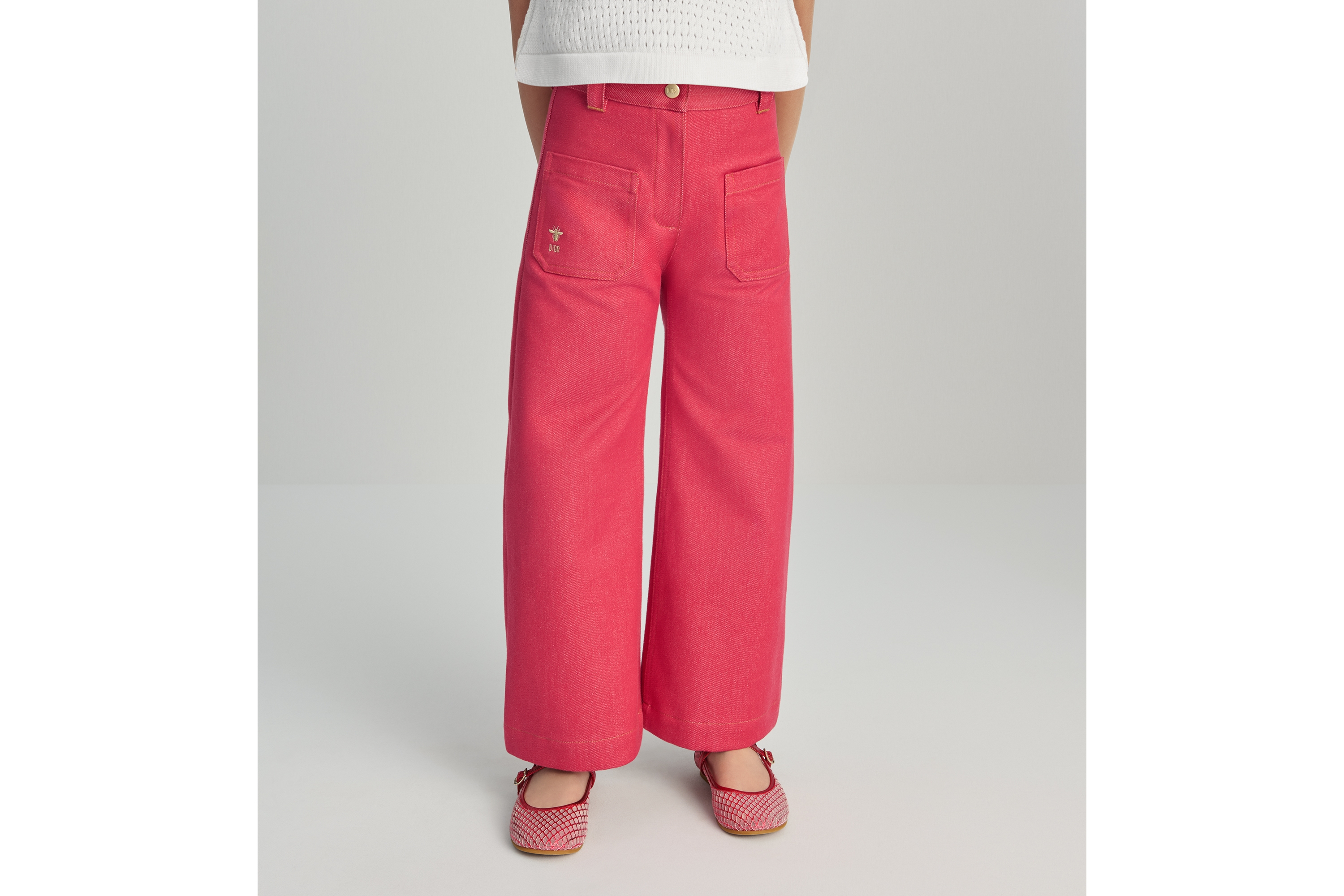 キッズ ルーズフィット ジーンズ デニムエフェクト コットンギャバジン E03