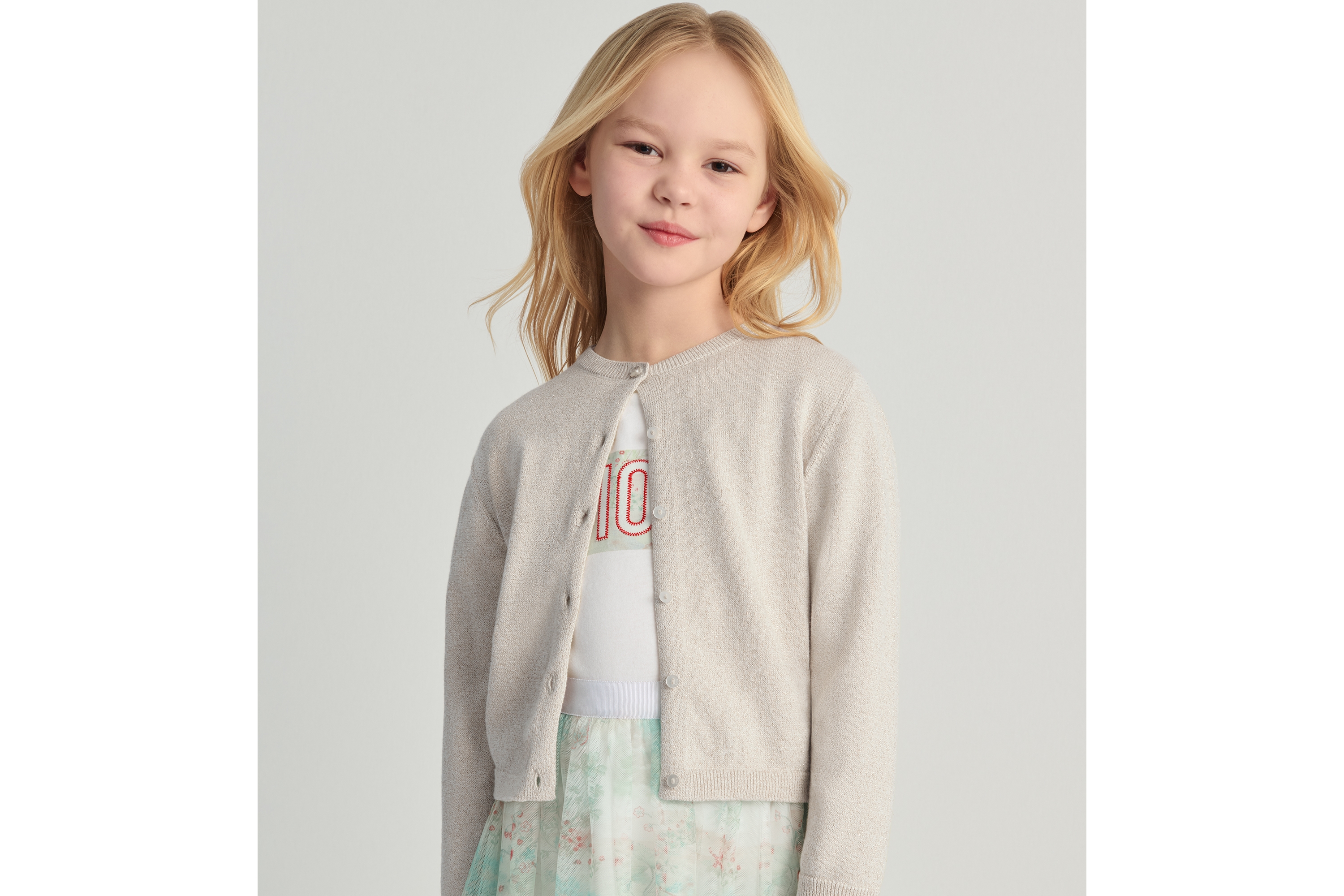 Look Cardigan enfant Maille de coton doré pâle E04