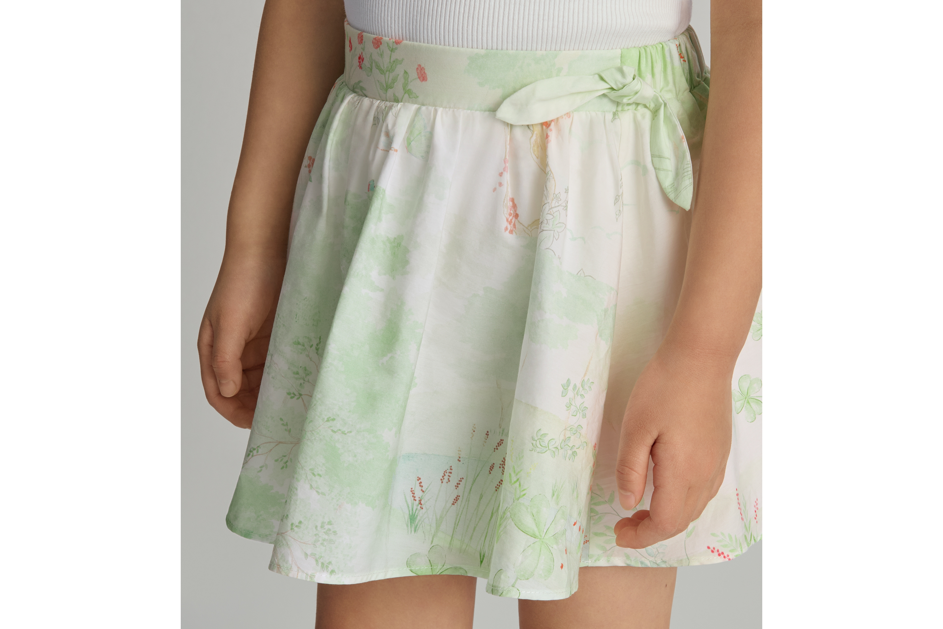 Look Kids' Short Flared Skirt Ivory Cotton Poplin with Multicolor Forêt Enchantée Motif E02