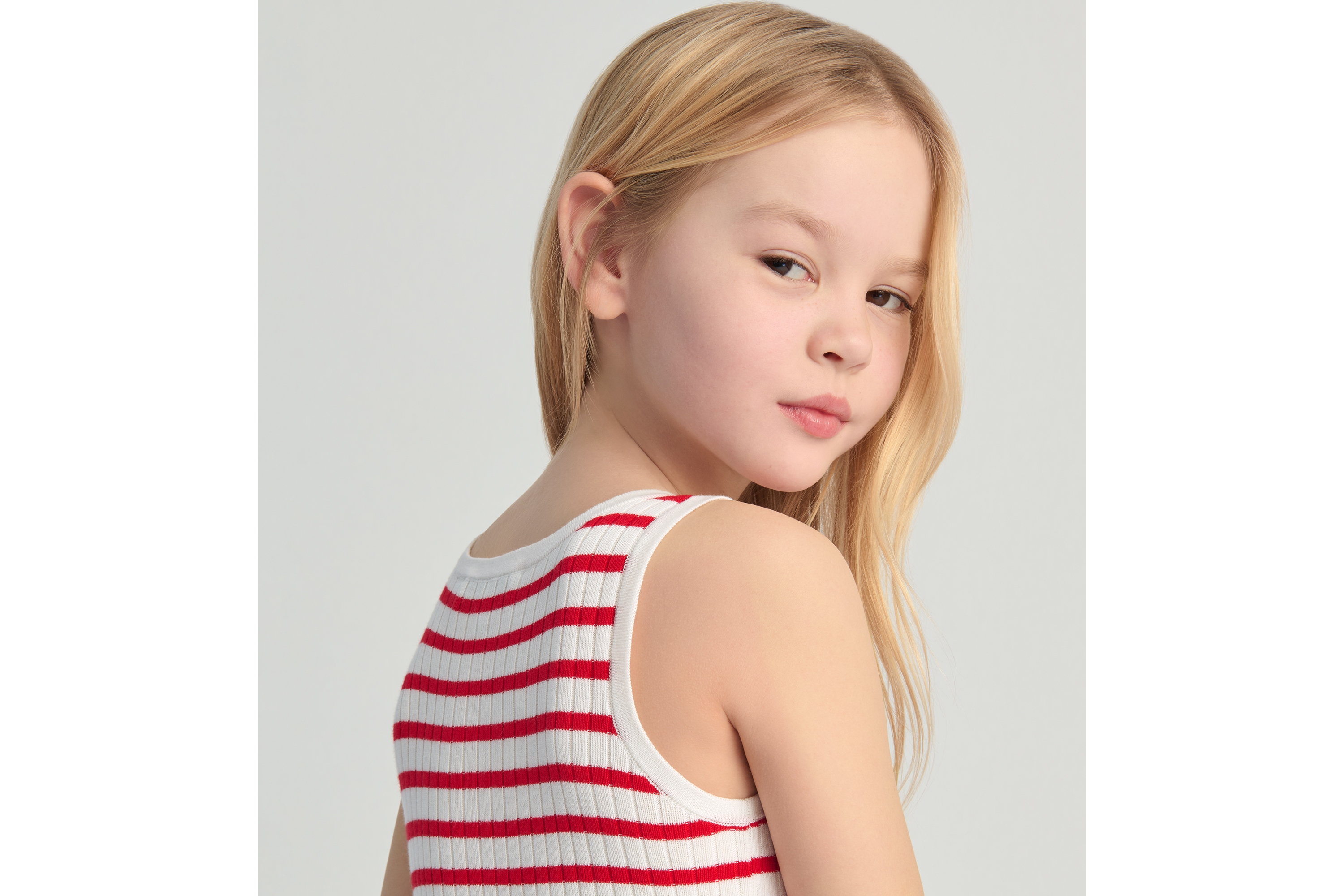 Look Kids' Tank Top Cotton Ribbed Knit with Ivory and Raspberry Red Stripes E04