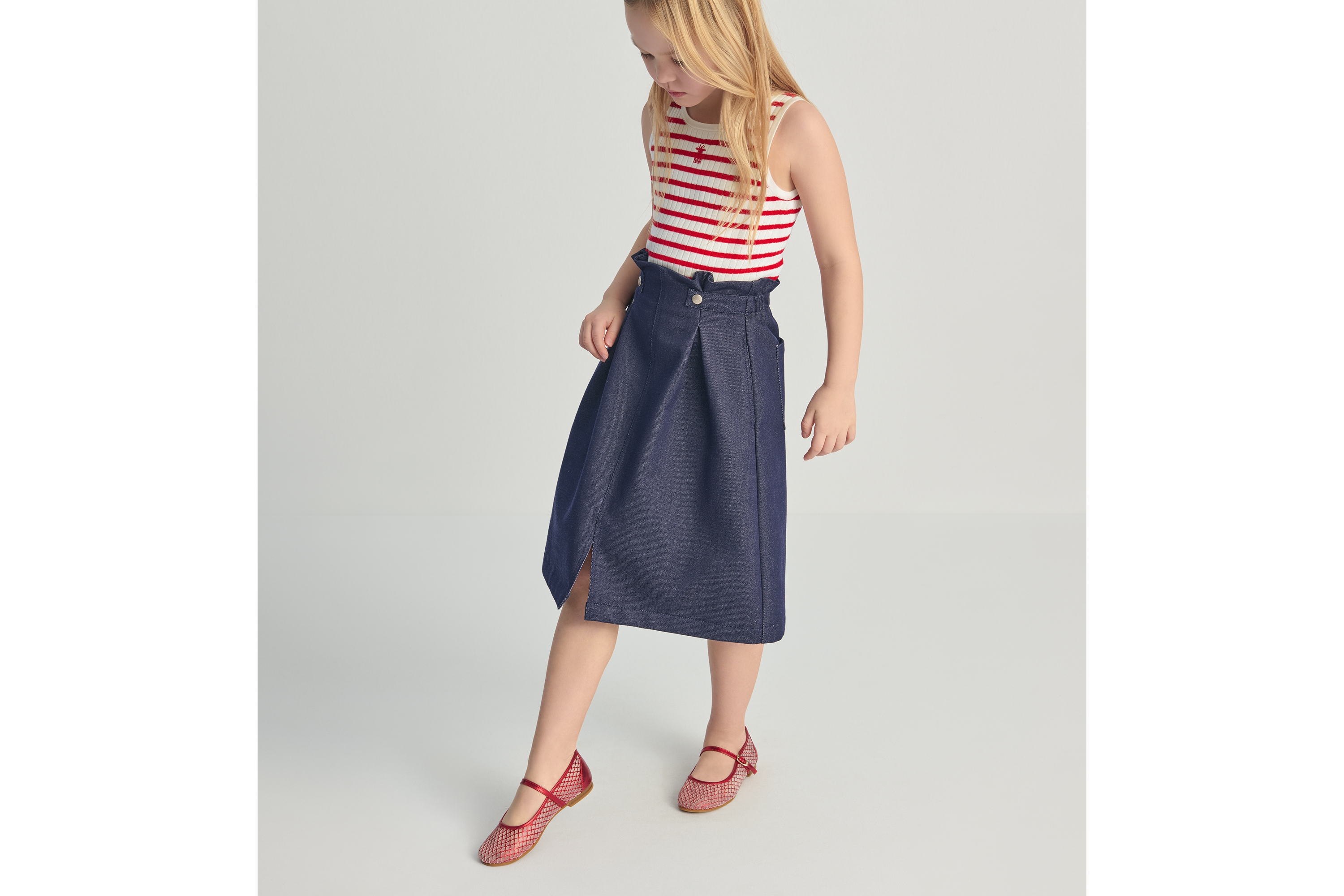 look_image_alt_prefix キッズ ロングスカート デニムエフェクト コットンギャバジン E05