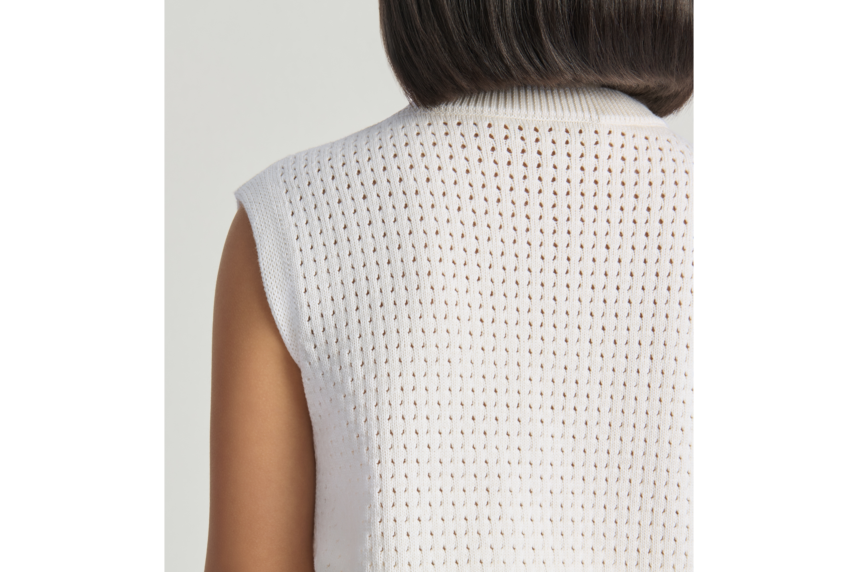 Look Kids' Sweater Vest Ivory Openwork Cotton Knit E04