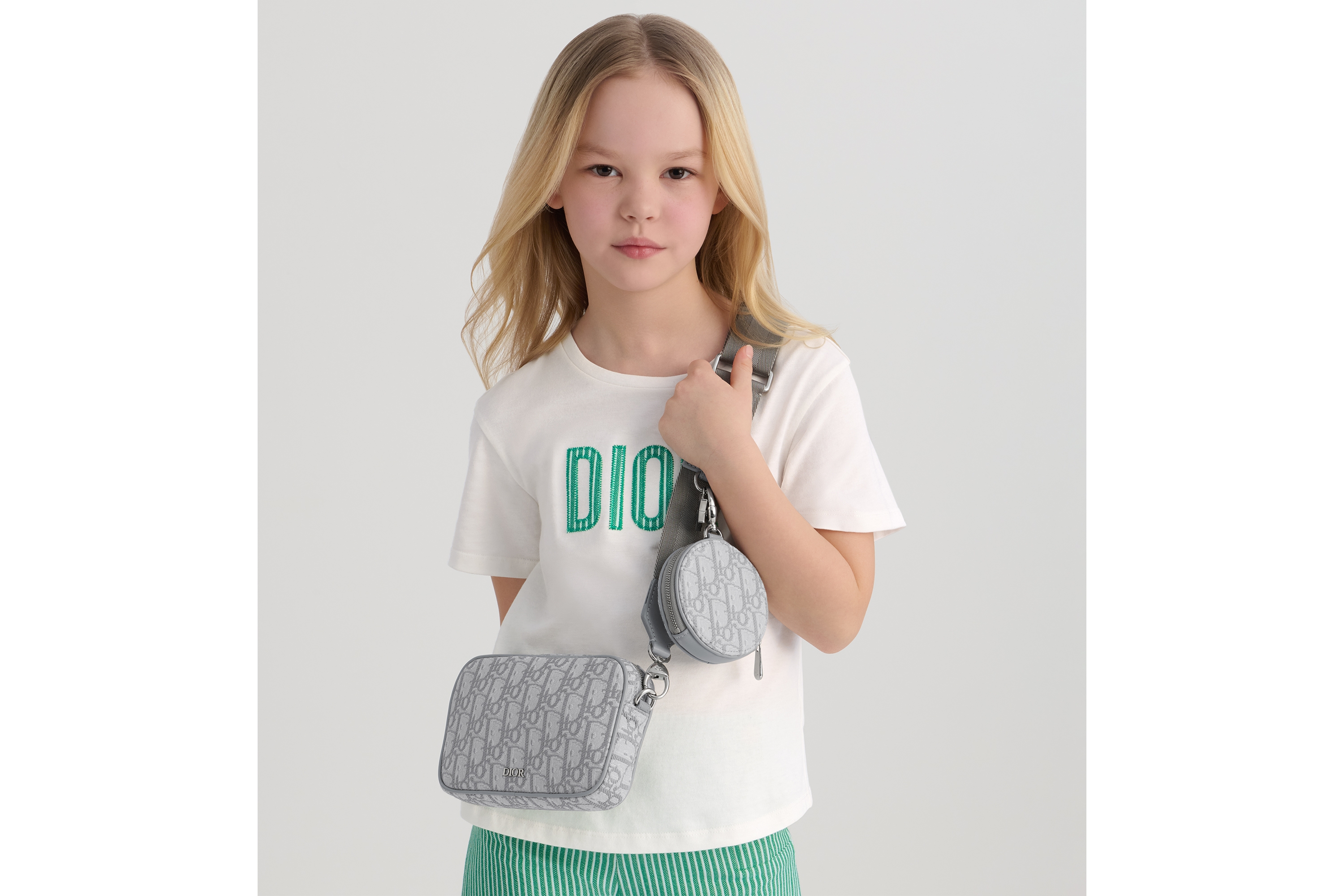 Look Kids' Small Multifunctional Bag Gray Dior Oblique Jacquard E08