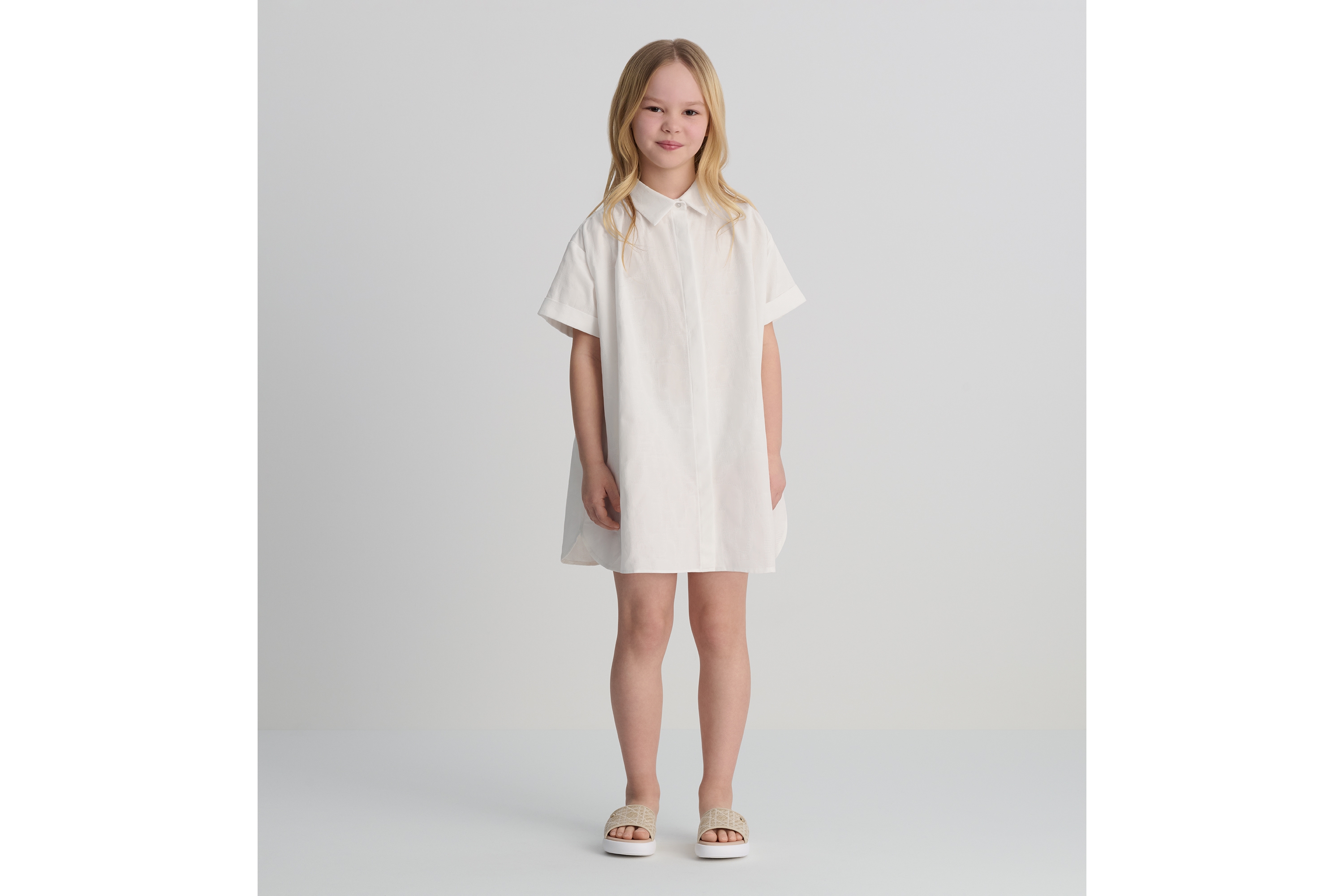 look_image_alt_prefix Overhemdjurk voor kinderen Ivoorkleurige katoenvoile met Macro Dior Oblique-jacquard E01
