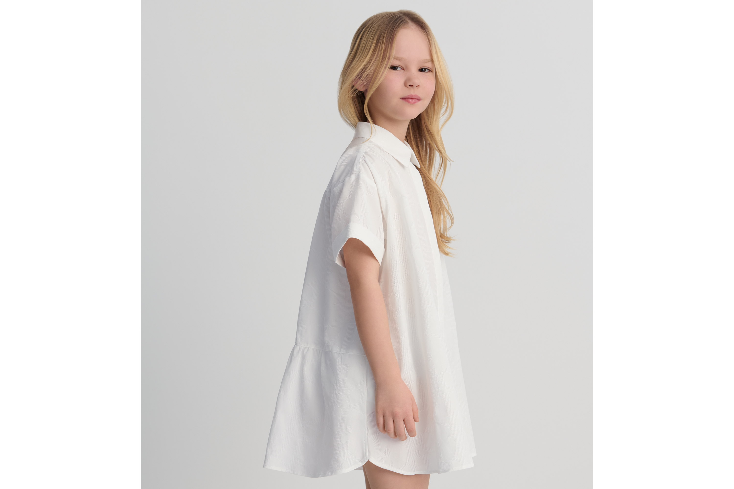 look_image_alt_prefix Overhemdjurk voor kinderen Ivoorkleurige katoenvoile met Macro Dior Oblique-jacquard E02