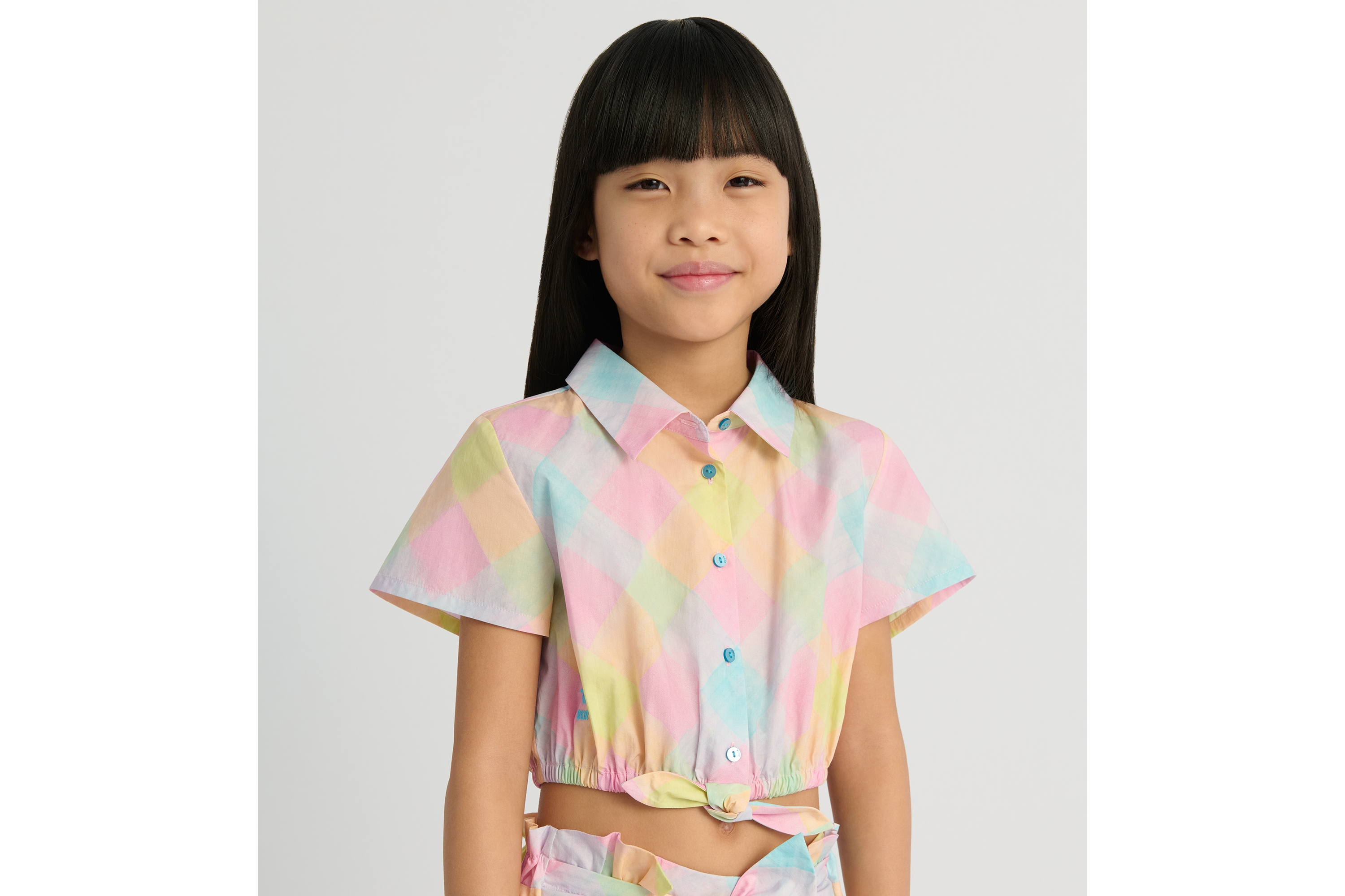 Look Kids' Short-Sleeved Shirt Multicolor Madras-Style Cotton Voile E05