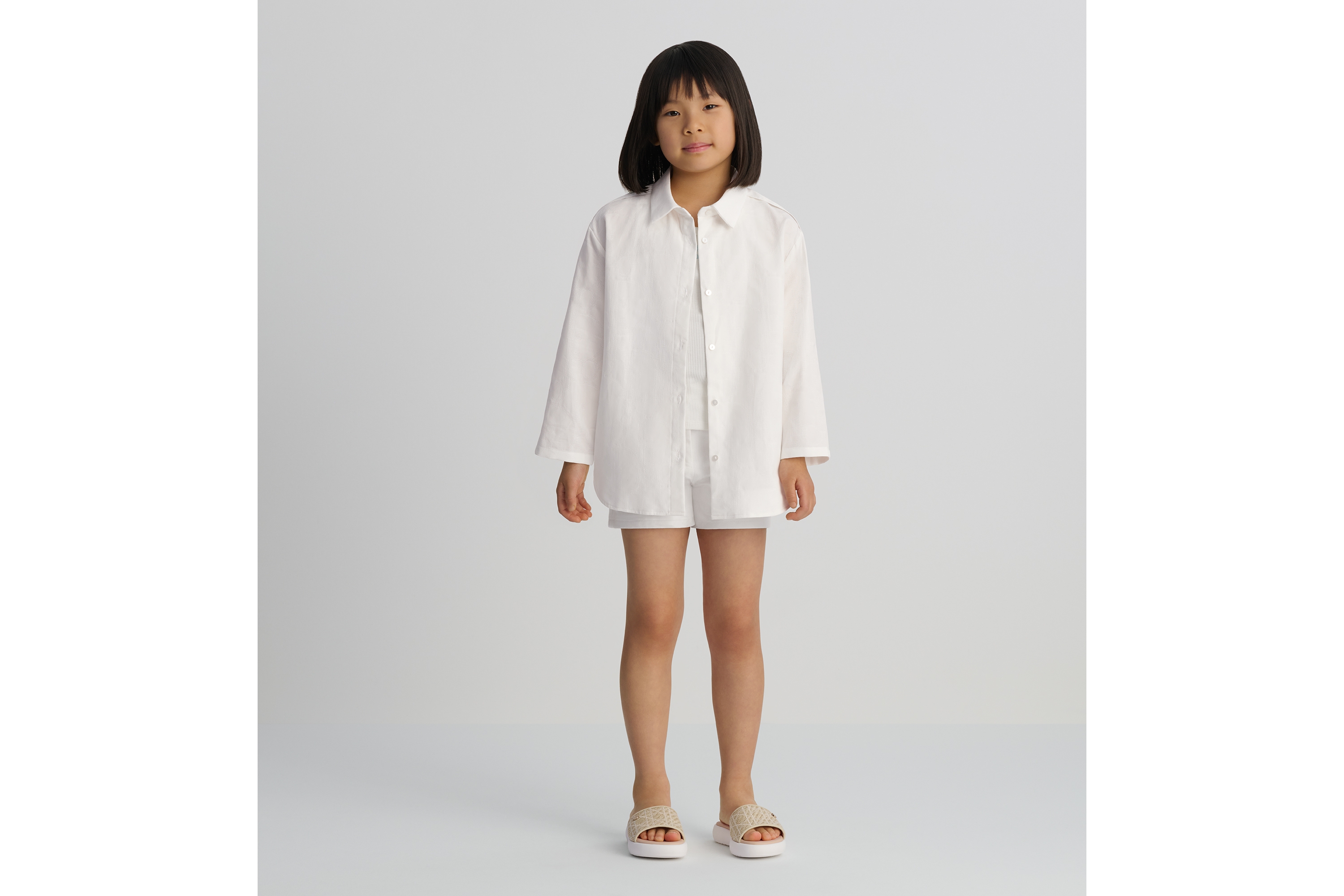 look_image_alt_prefix Shirt voor kinderen Ivoorkleurige katoenvoile met Macro Dior Oblique-jacquard E01
