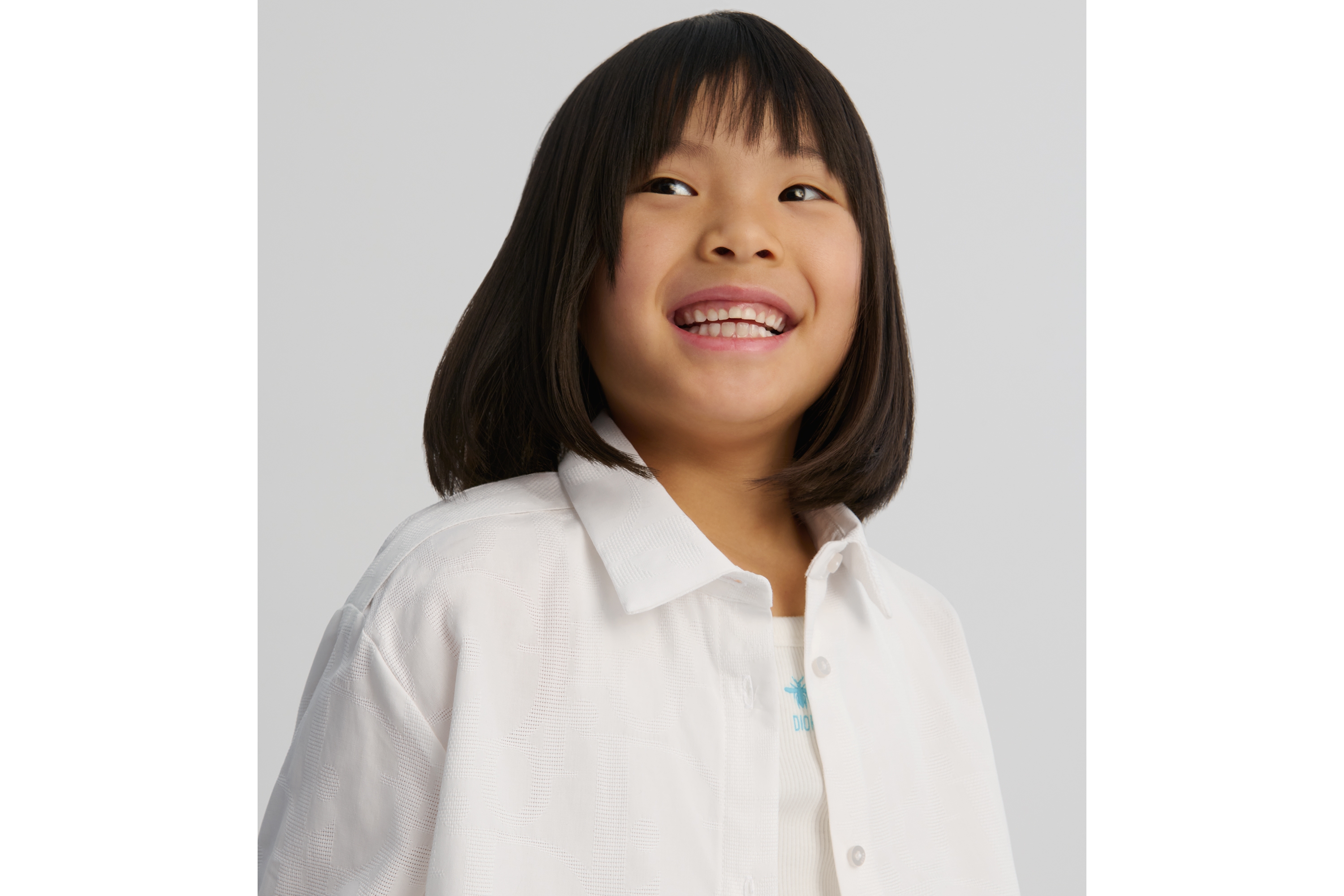look_image_alt_prefix Shirt voor kinderen Ivoorkleurige katoenvoile met Macro Dior Oblique-jacquard E02