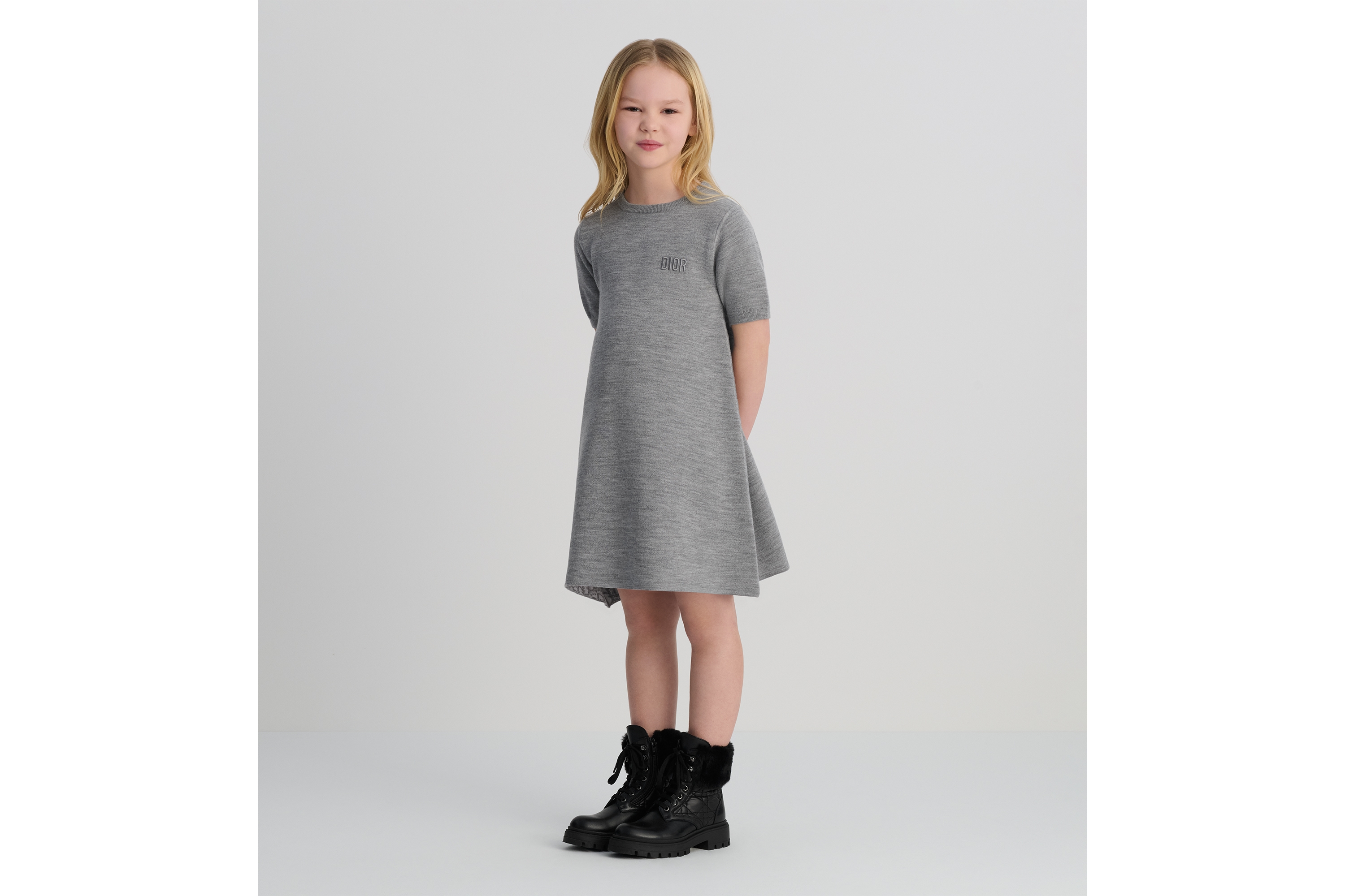 Look Kids' Reversible A-Line Dress Gray Wool Knit and Dior Oblique Jacquard E01