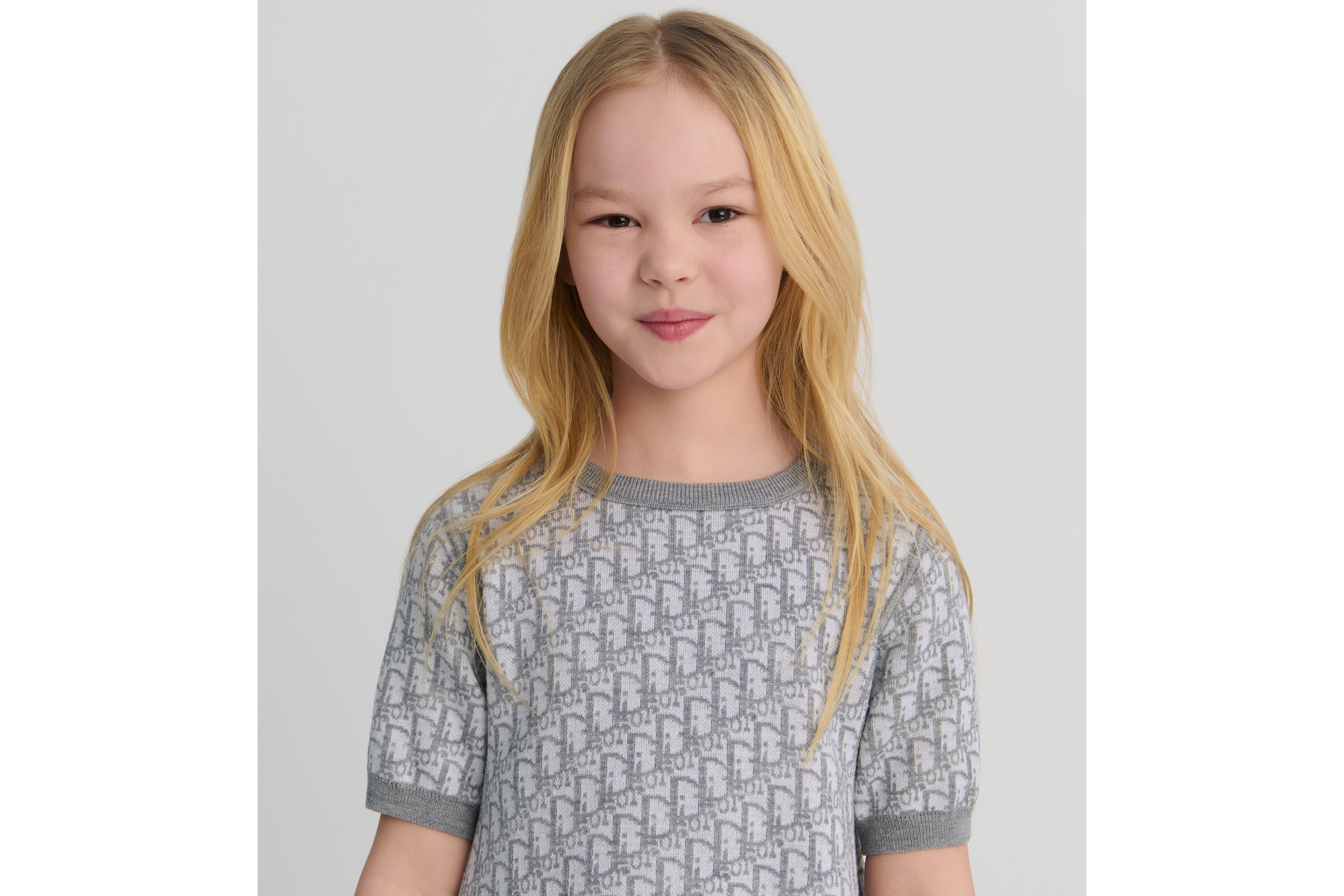 Look Kids' Reversible A-Line Dress Gray Wool Knit and Dior Oblique Jacquard E03