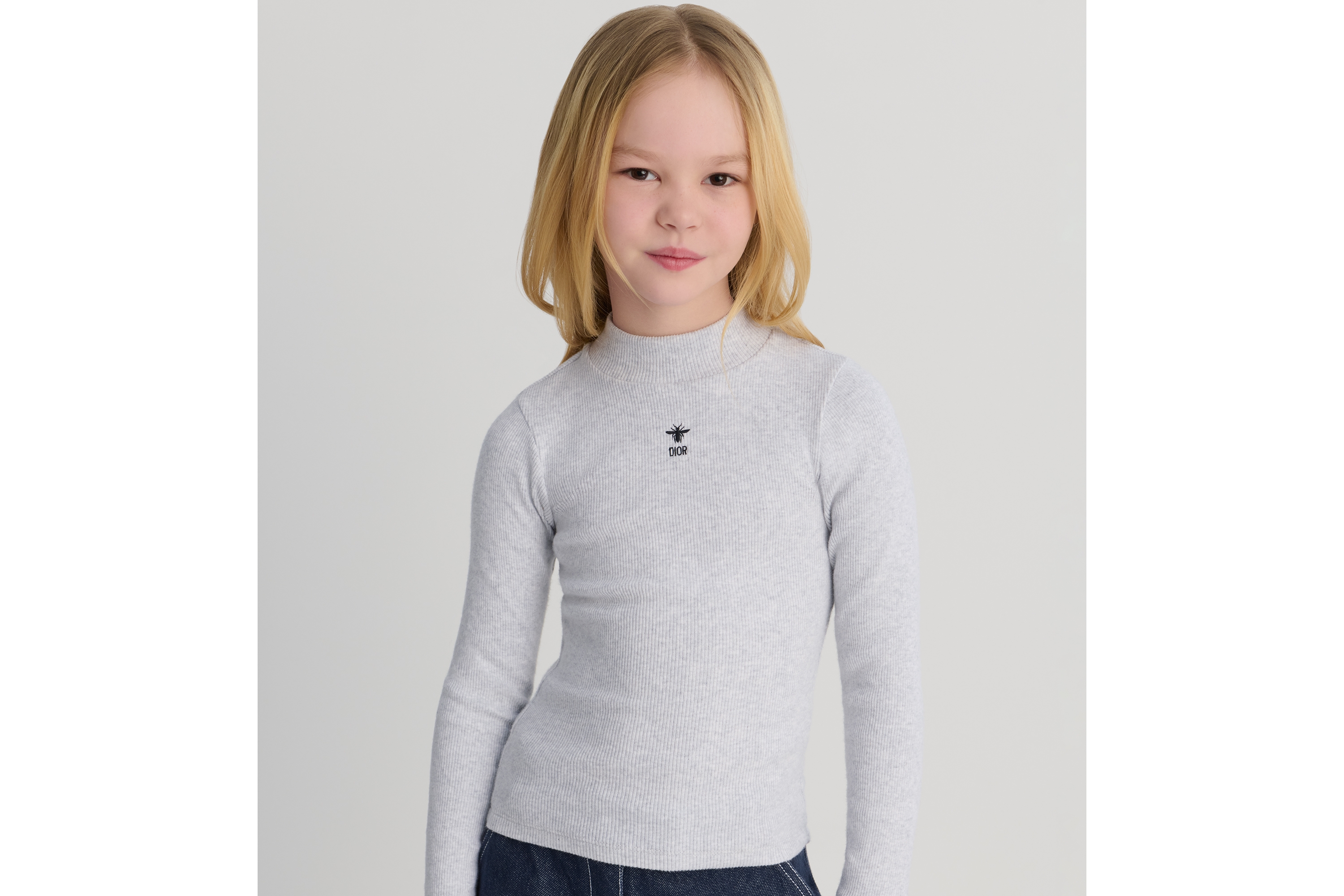 Look Kids' Long-Sleeved T-Shirt Heathered Gray Ribbed Cotton Jersey E02