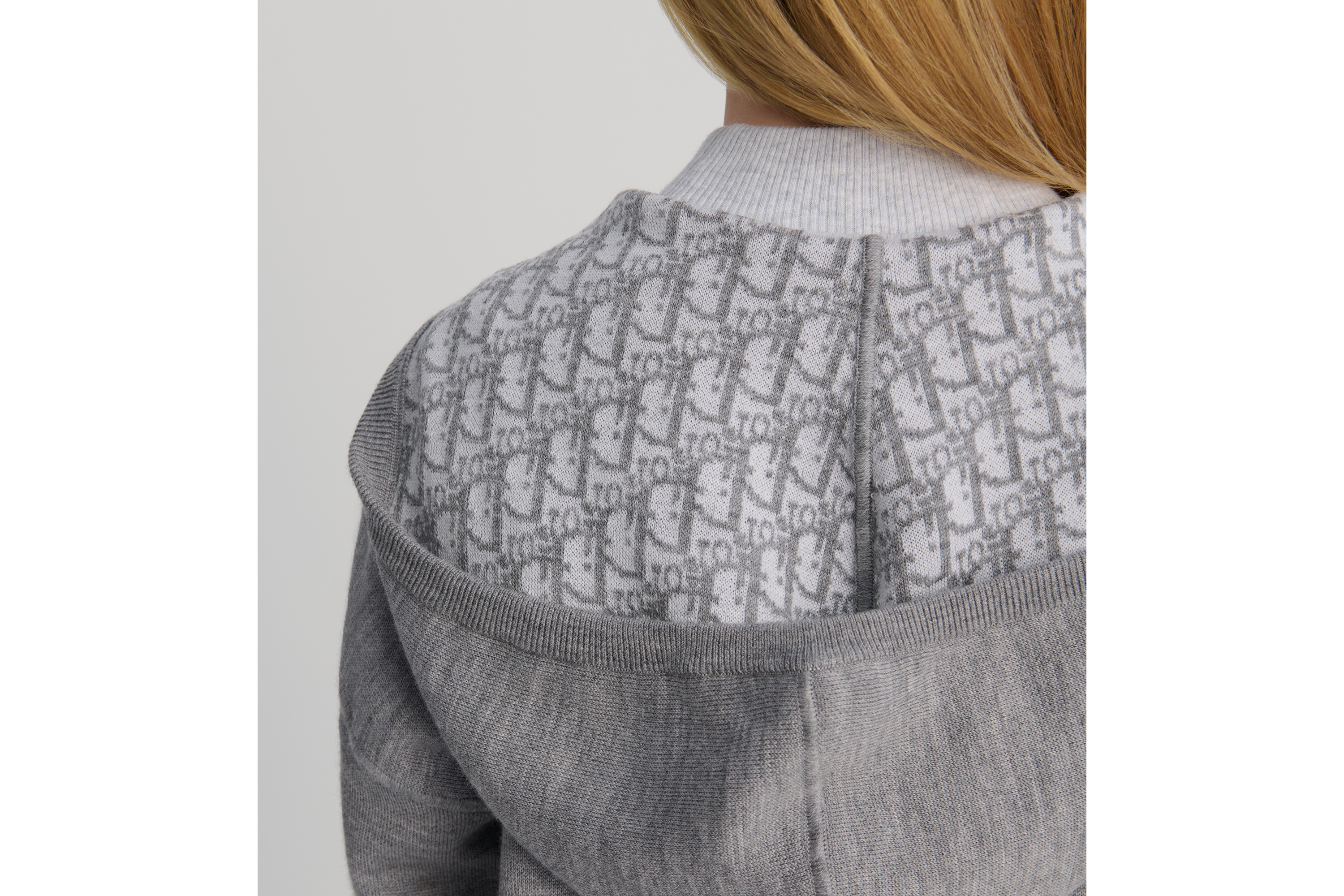 Look Kids' Reversible Zipped Cardigan with Hood Gray Wool Knit and Dior Oblique Jacquard E09