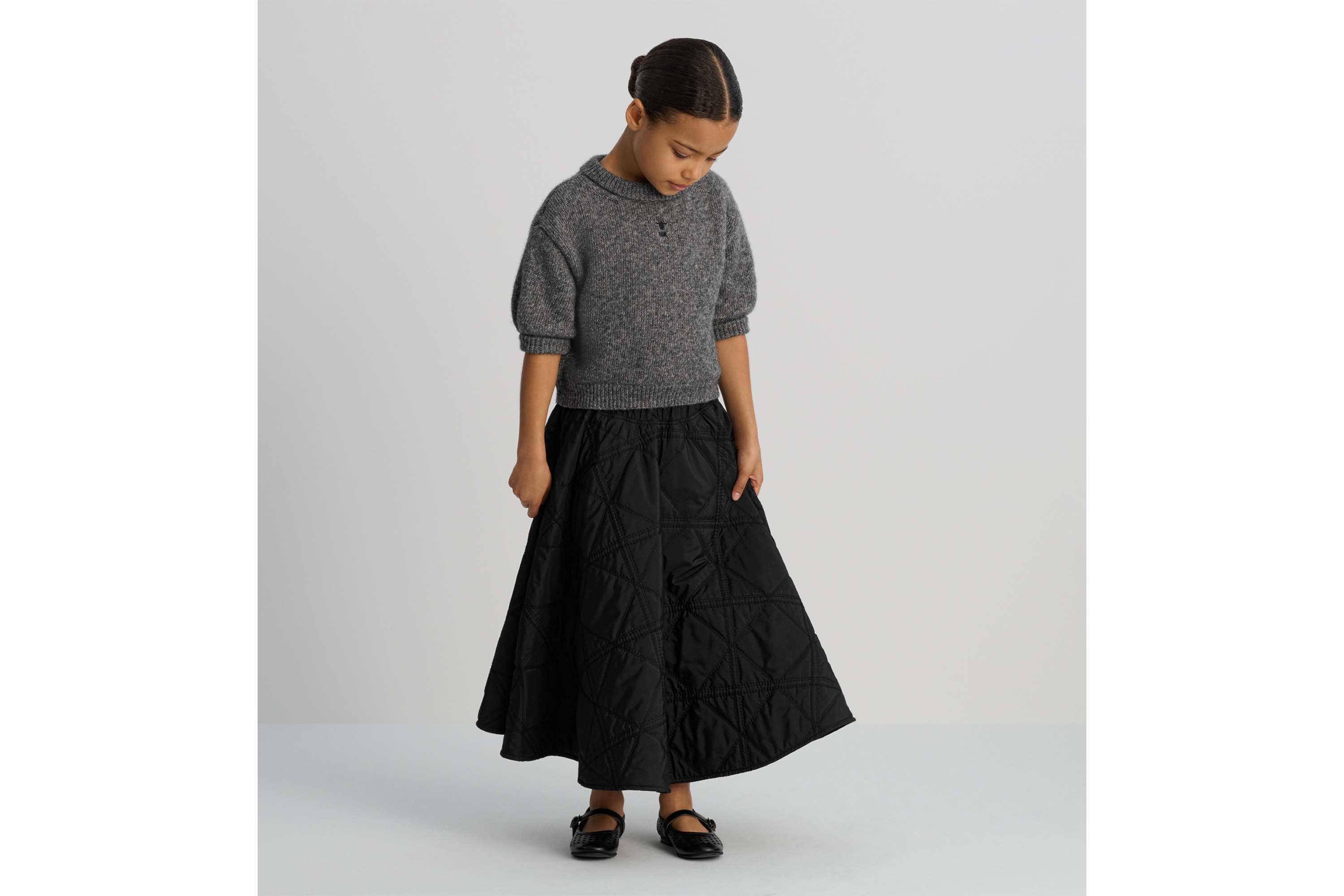 Look Pull à manches courtes enfant Maille de coton, laine et alpaga gris chiné E01