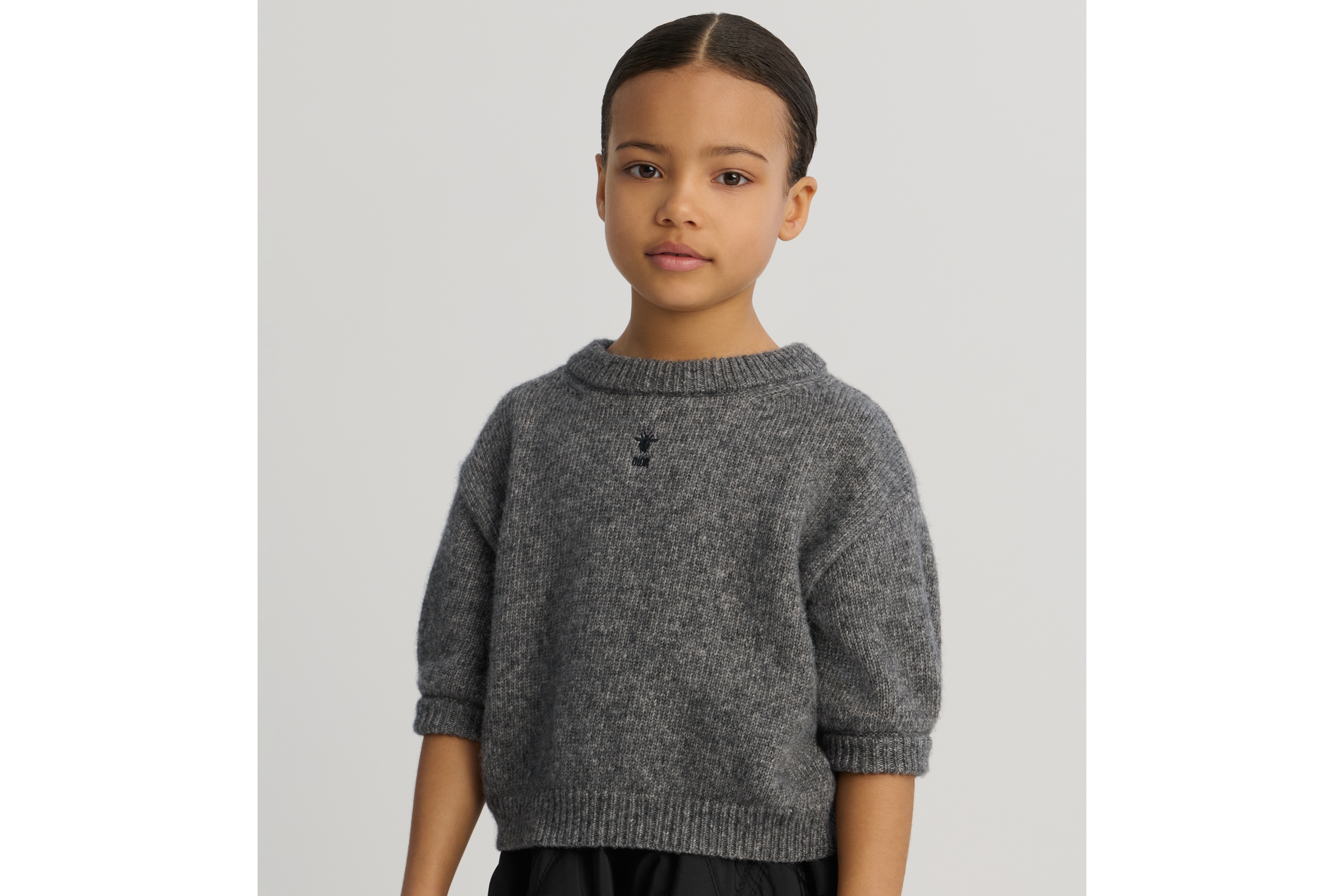 Look Pull à manches courtes enfant Maille de coton, laine et alpaga gris chiné E02