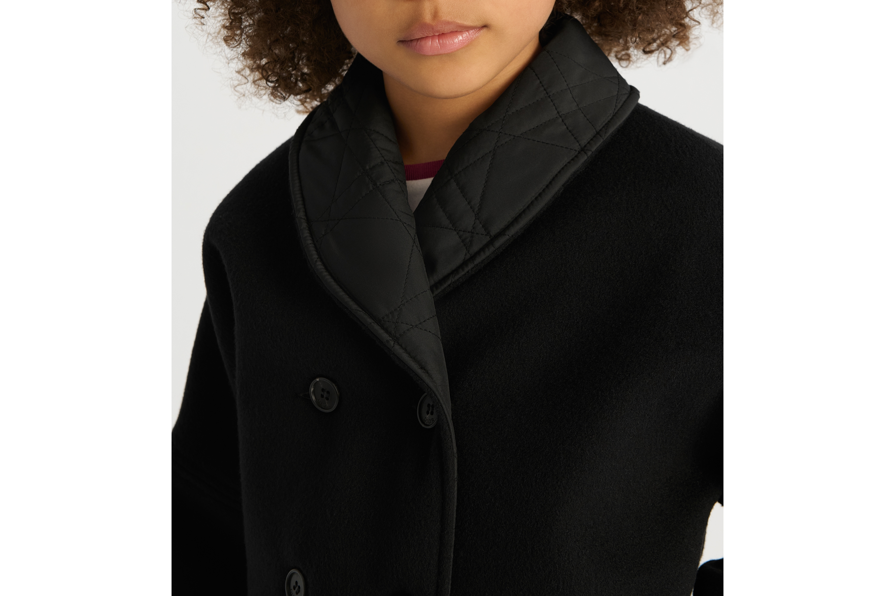 Kids' Coat Black Wool and Cannage Technical Fabric E02