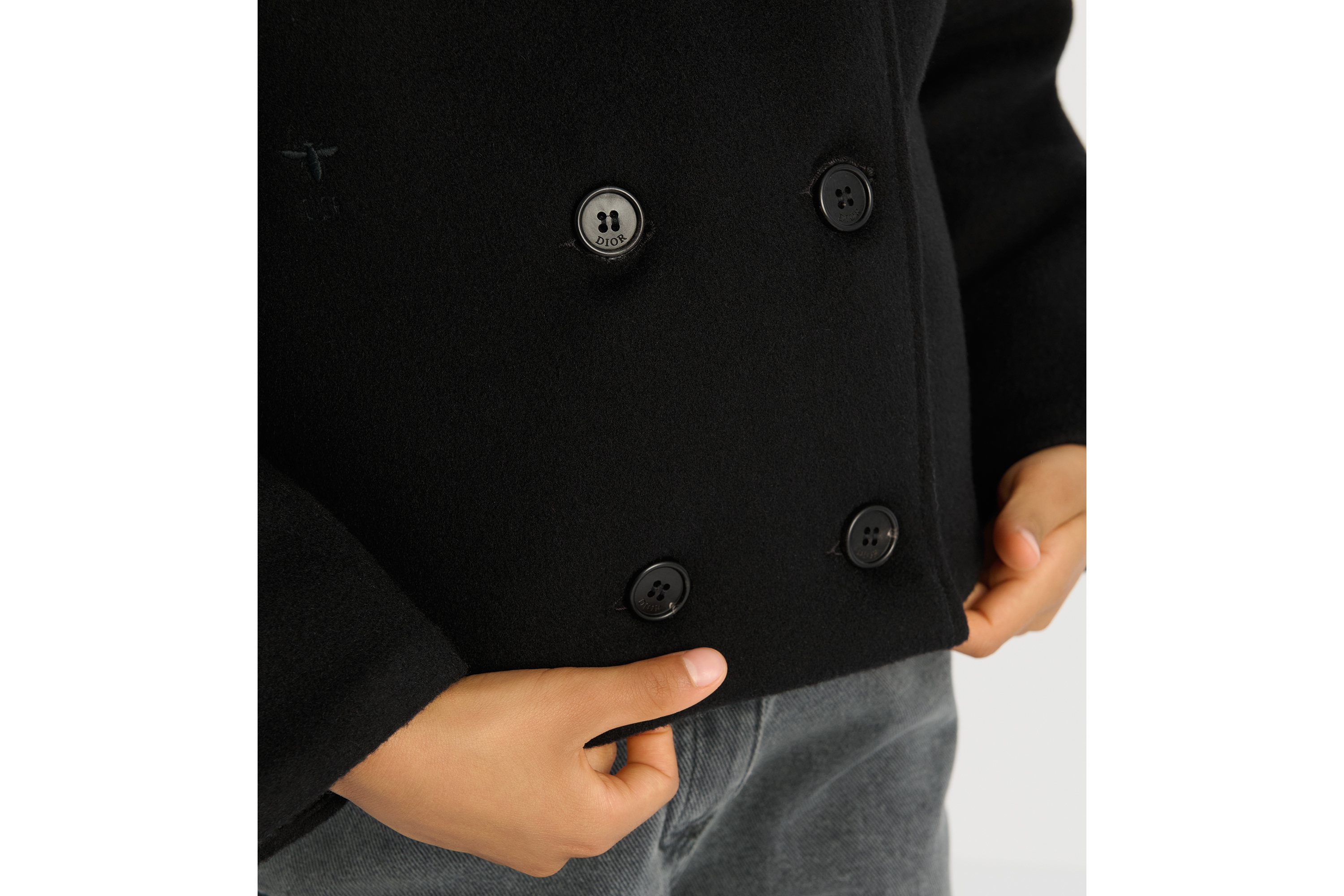 Kids' Coat Black Wool and Cannage Technical Fabric E04