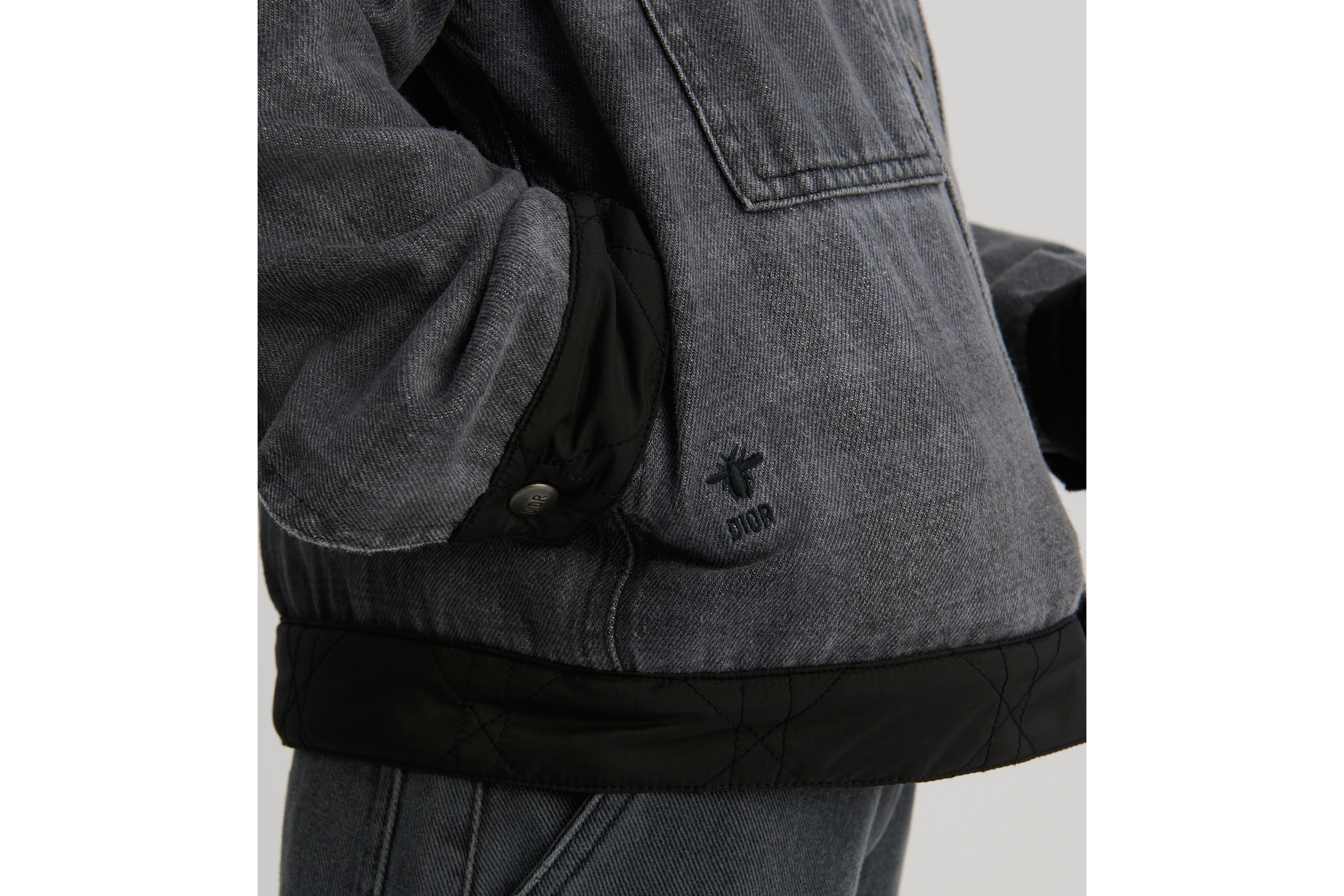 Look Kids' Jacket Gray Checkered Cotton Denim and Black Cannage Technical Fabric E03