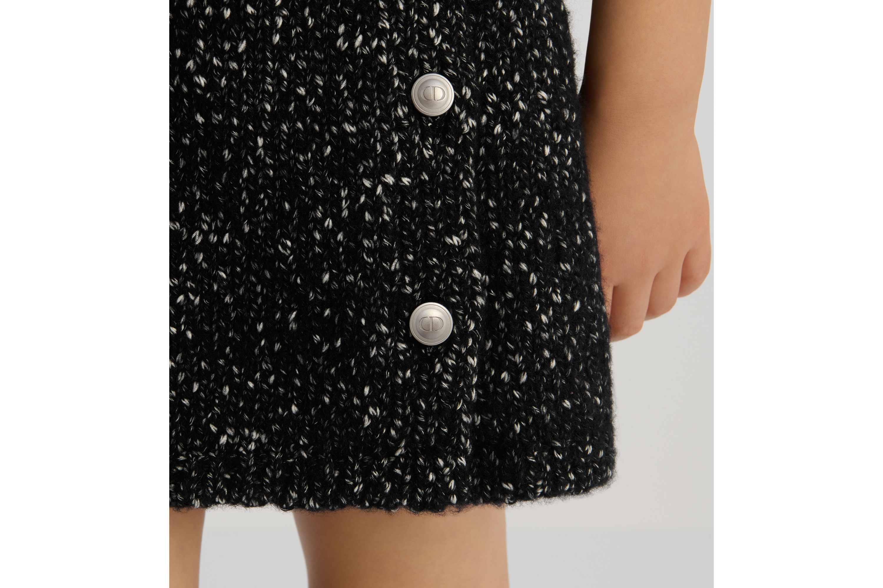 Look Kids' A-Line Skirt Black and White Tweed-Effect Cotton and Wool Mouliné Knit E04