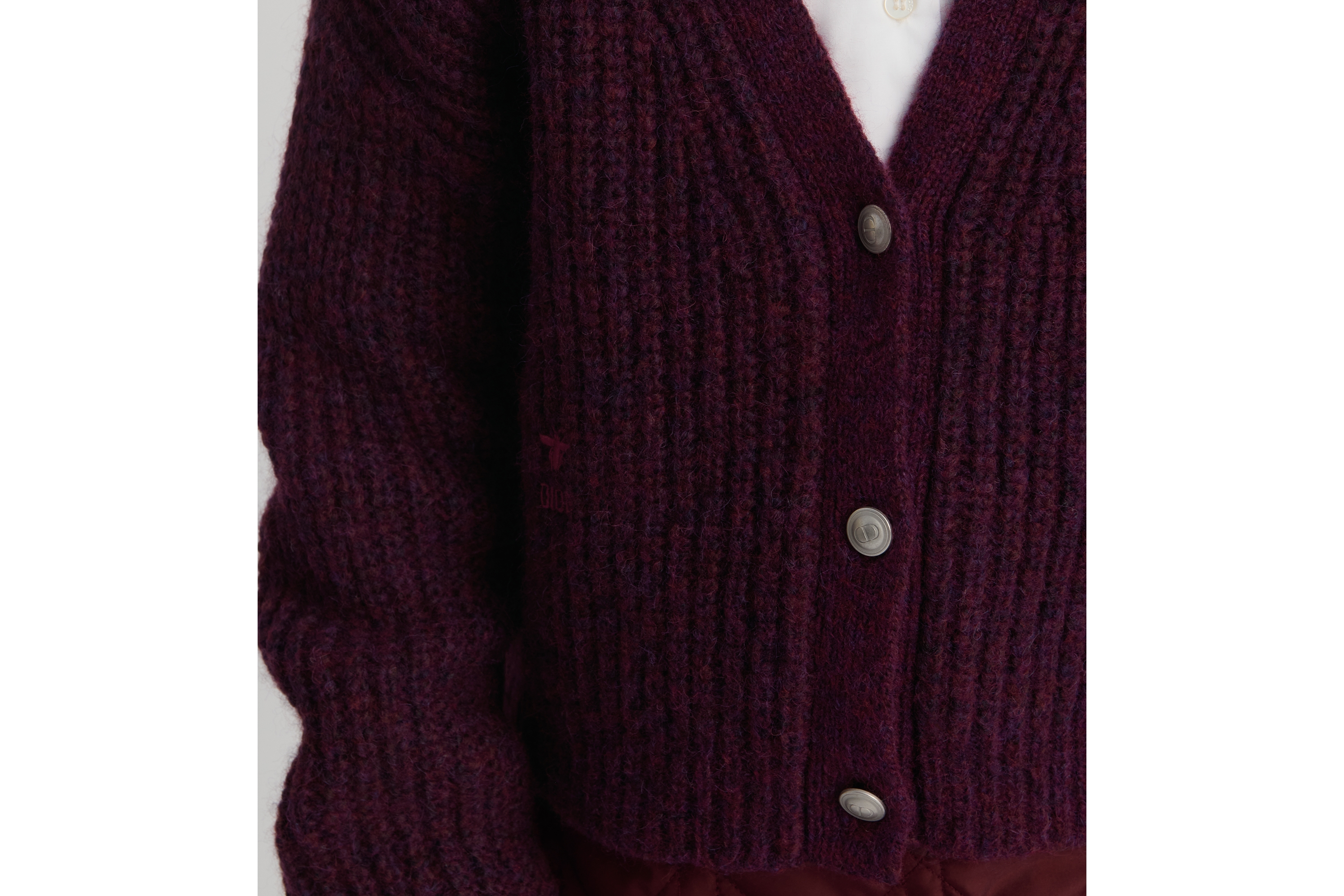 Look Kids' Cardigan Burgundy and Purple Alpaca- and Wool-Blend Mouliné Knit E03