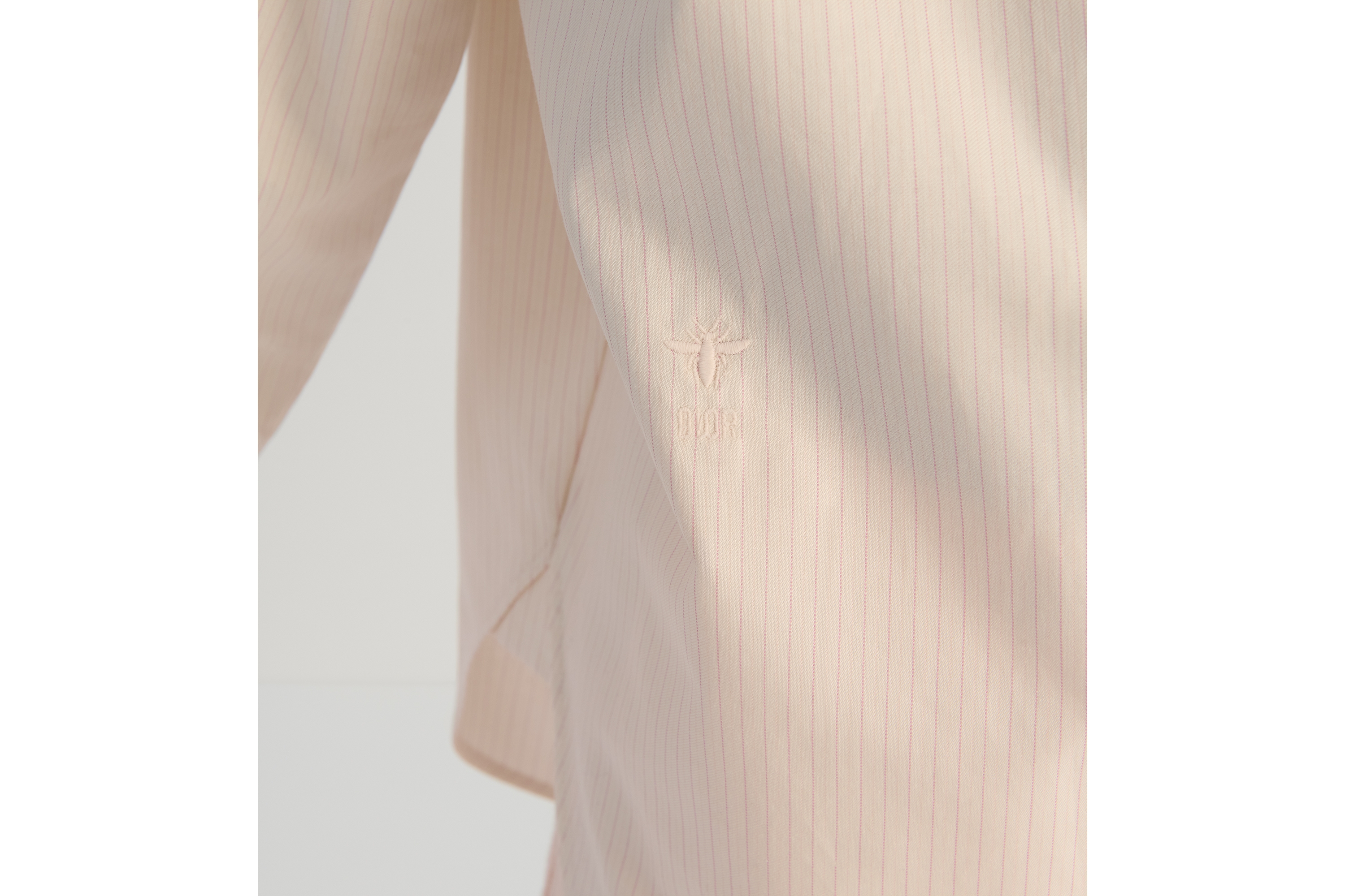 Look Kids' Shirt Ivory Cotton Poplin with Pale Pink Stripes E10