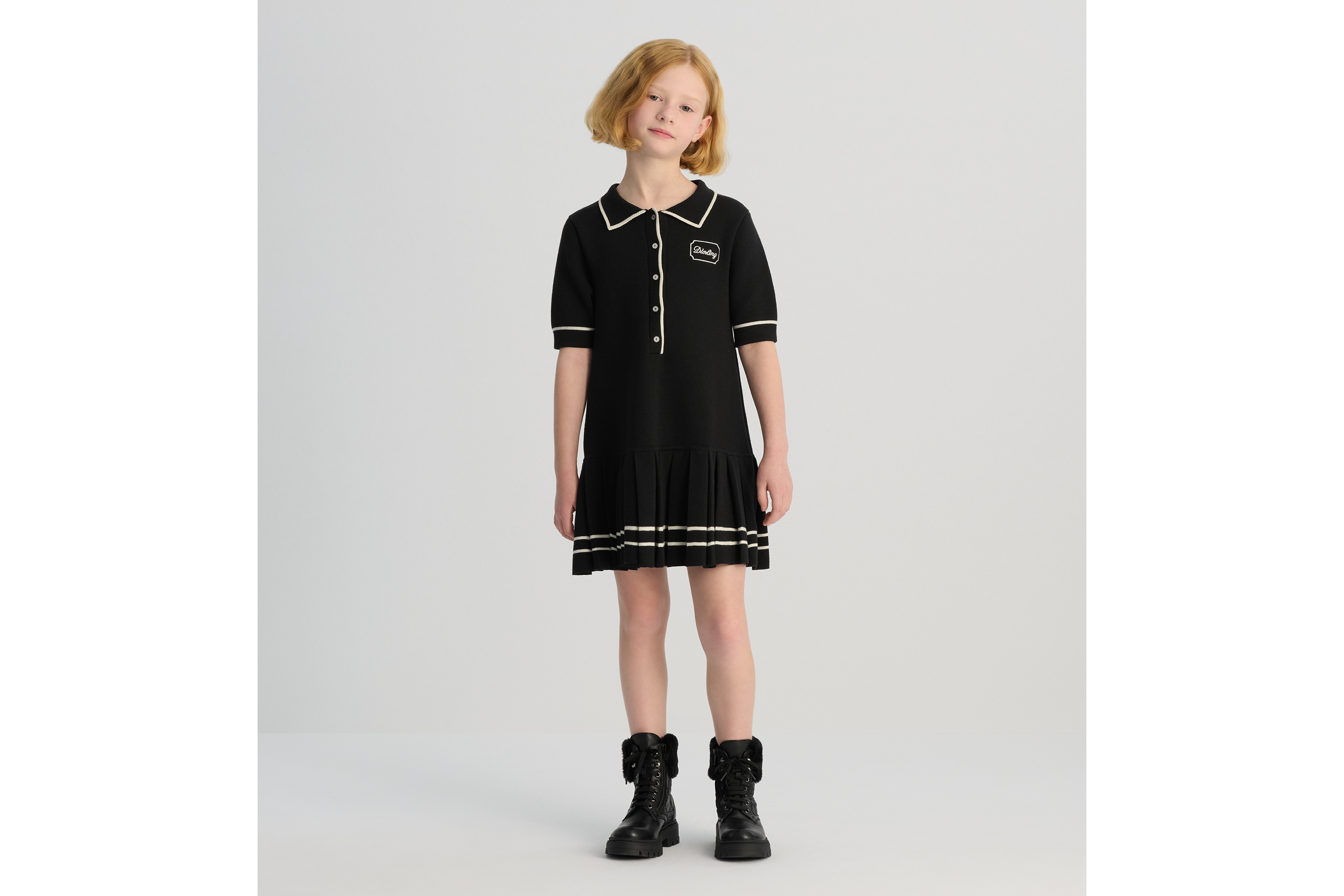 Look Kids' School Dress Black Cotton and Cashmere Punto Milano Knit E08