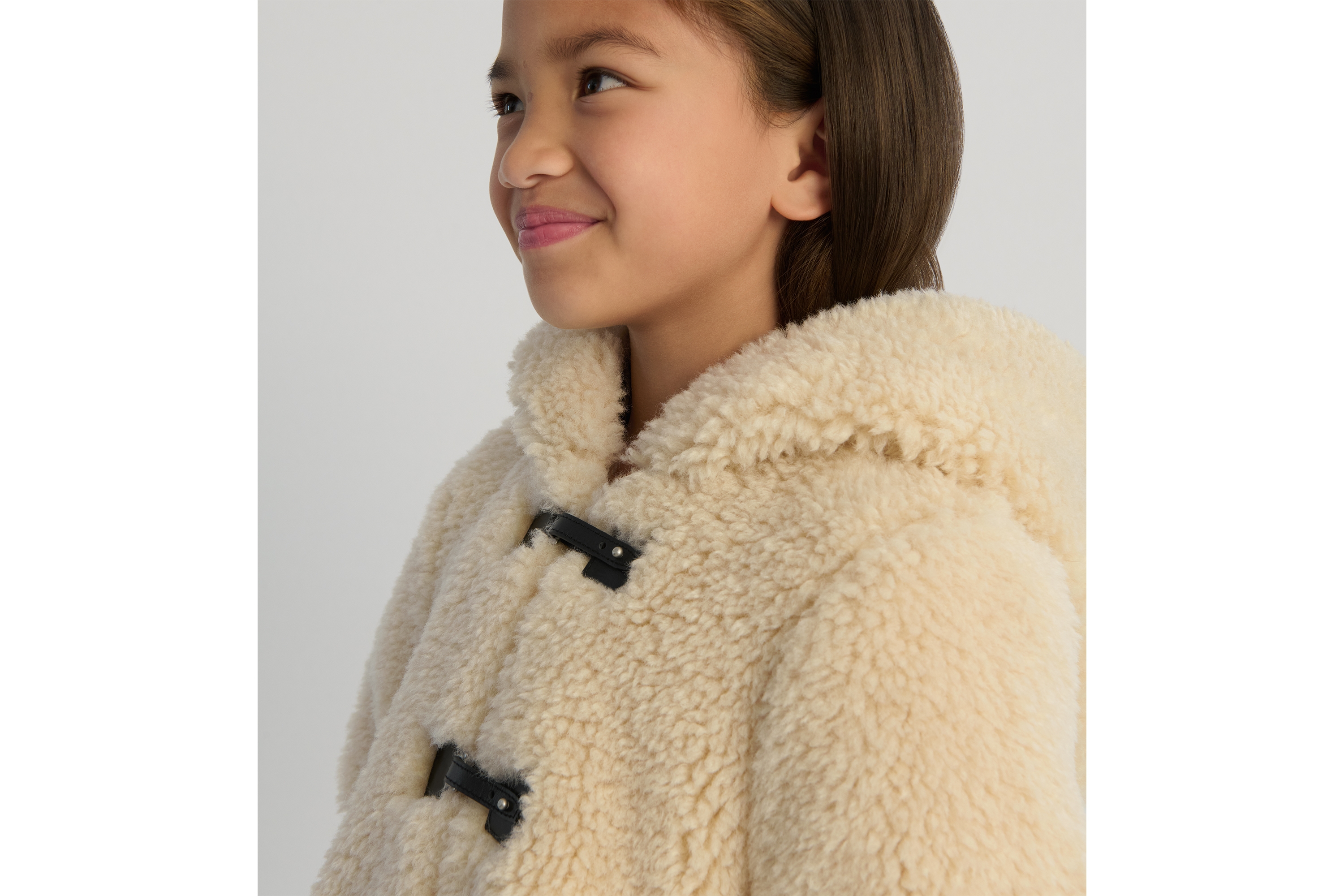 童裝連帽大褸 米色人造毛皮 E01