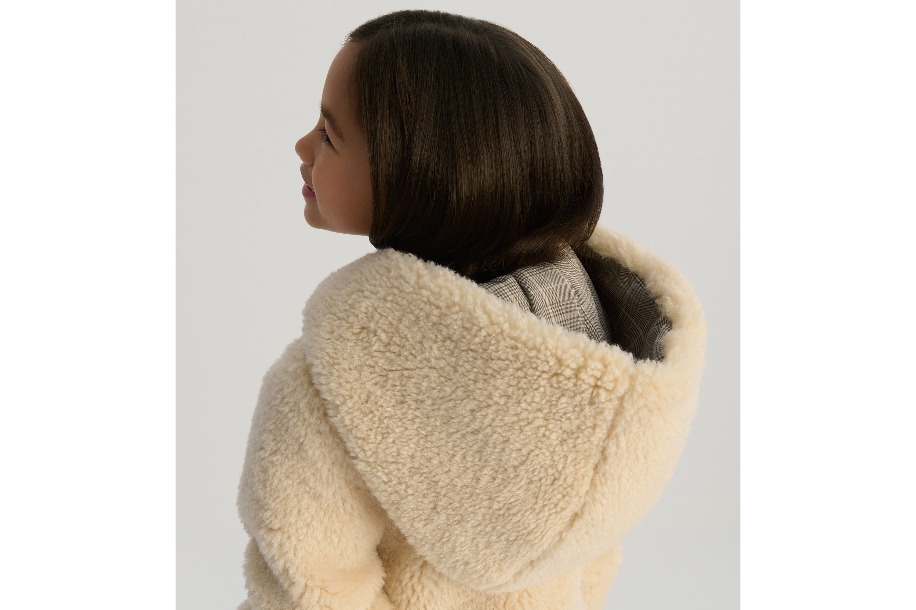 童裝連帽大褸 米色人造毛皮 E03