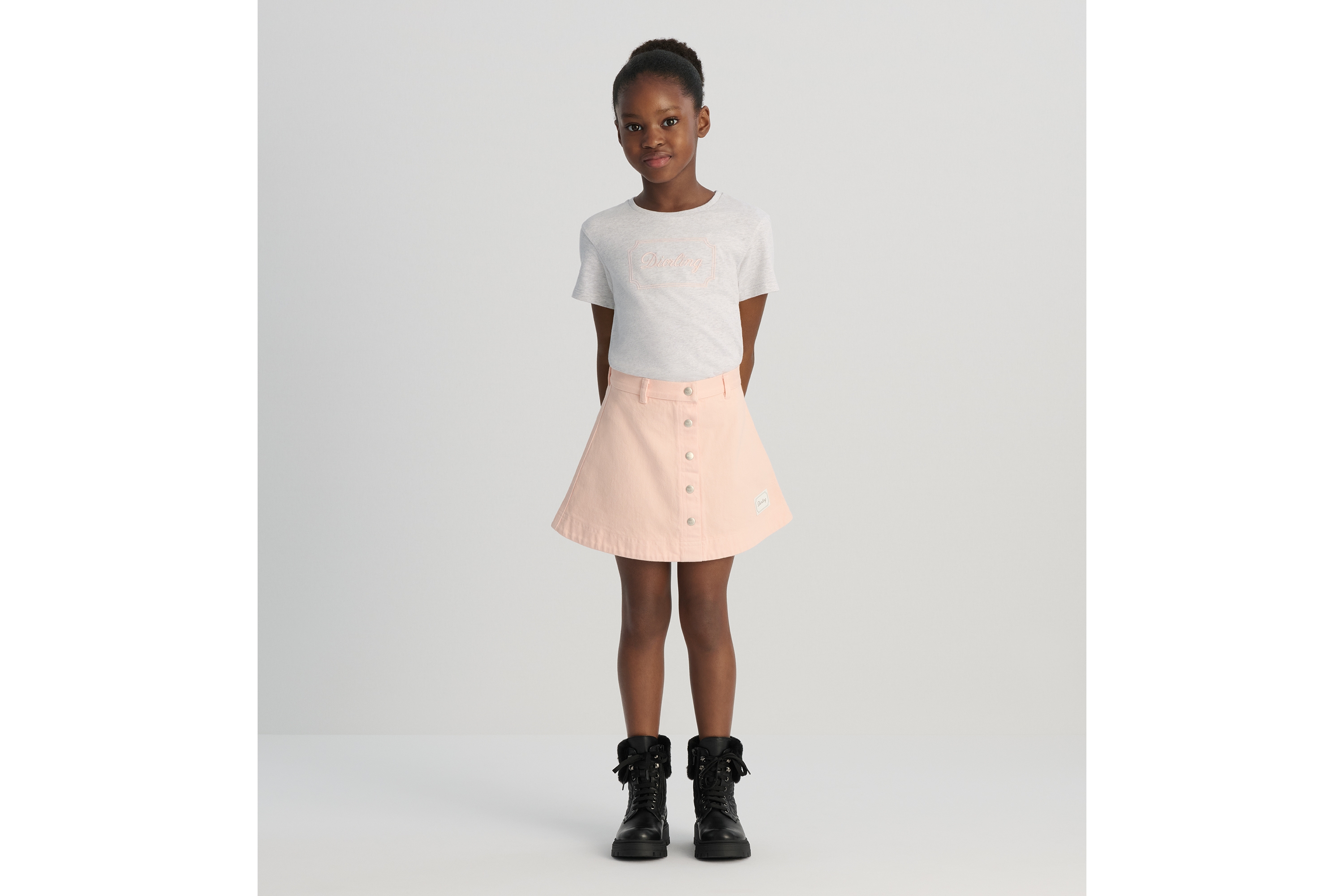 童裝 T 恤 花灰色純棉平紋布 E08