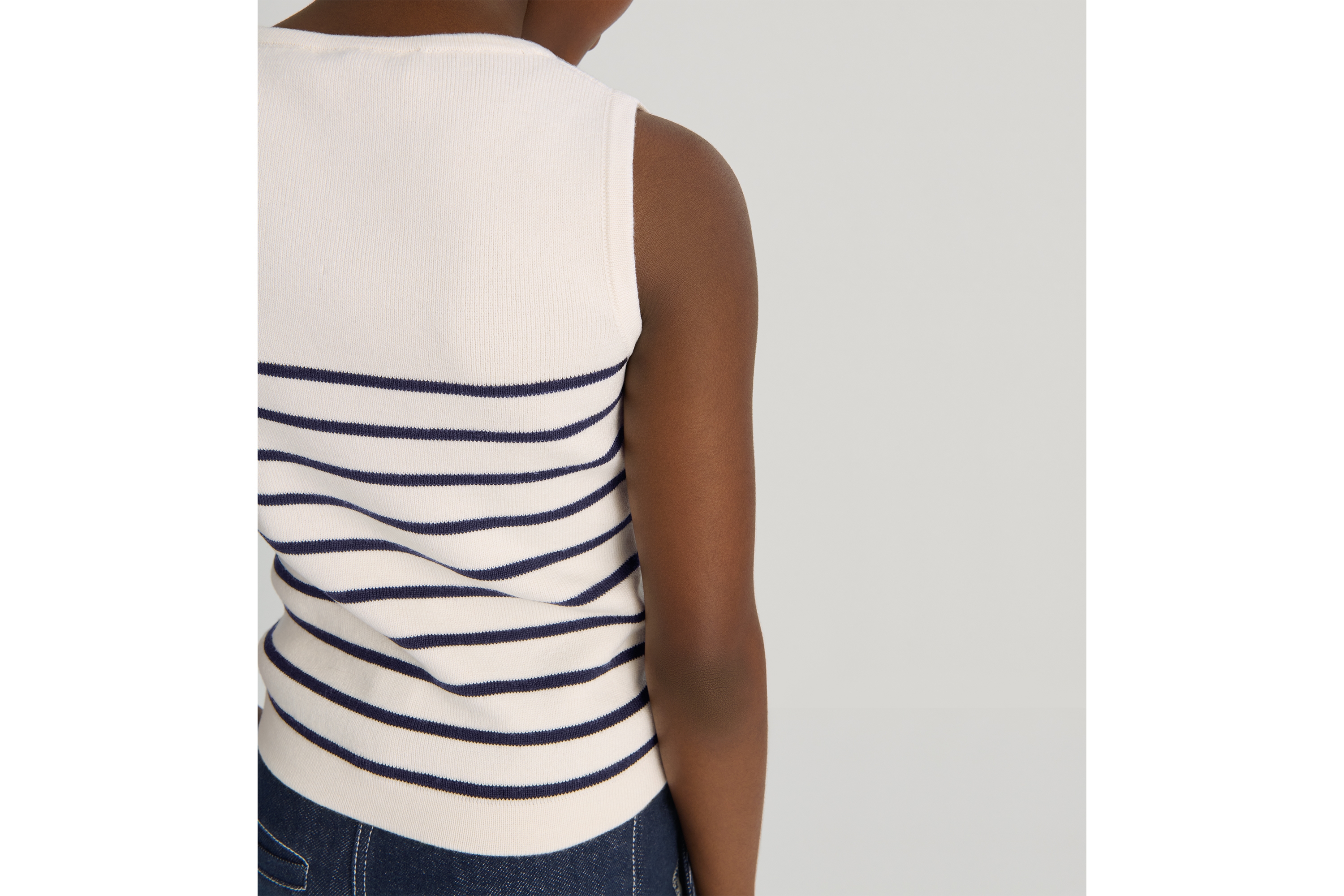 童裝背心 象牙色棉和羊絨織物配海軍藍色條紋 E09