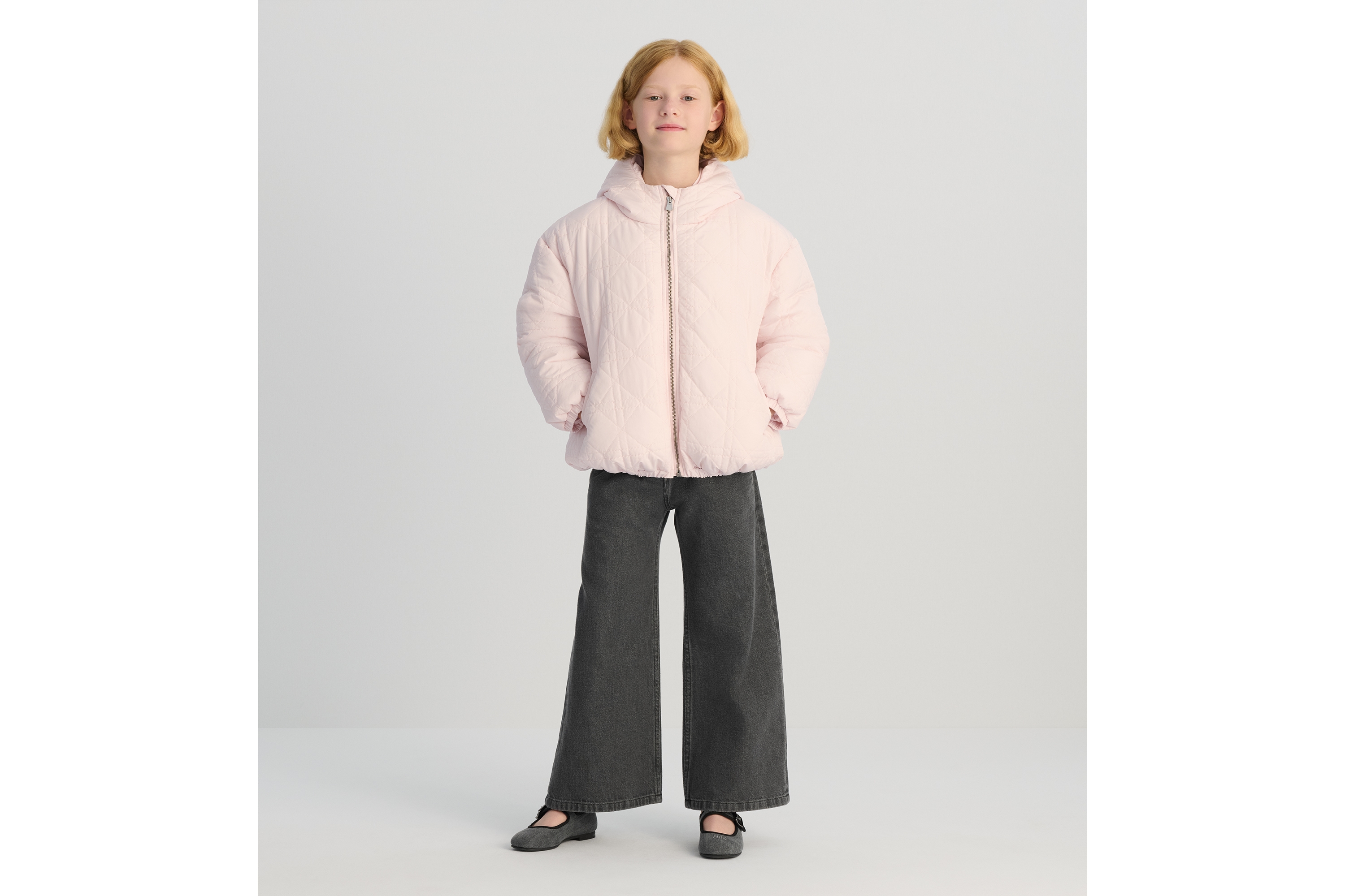 Look Kids' Hooded Down Jacket Pale Pink Cannage Technical Fabric E02