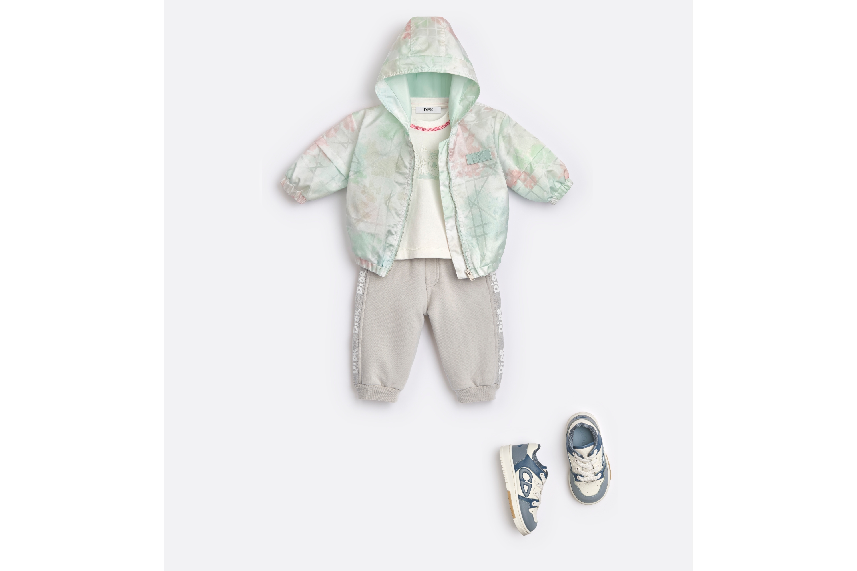 Look Baby Hooded Windbreaker Ivory Water-Repellent Cannage Technical Fabric with Multicolor Camouflage Effect E08