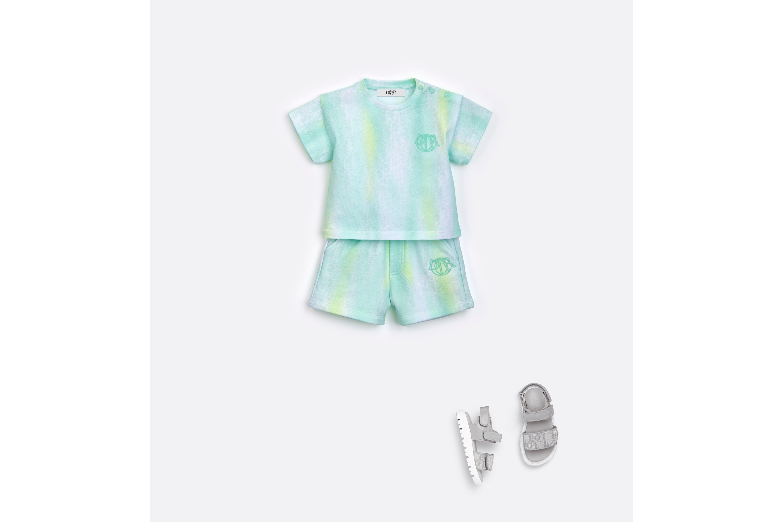 Look Baby T-Shirt Yellow and Celadon Cotton Jersey with Gradient Dior Oblique Print E08