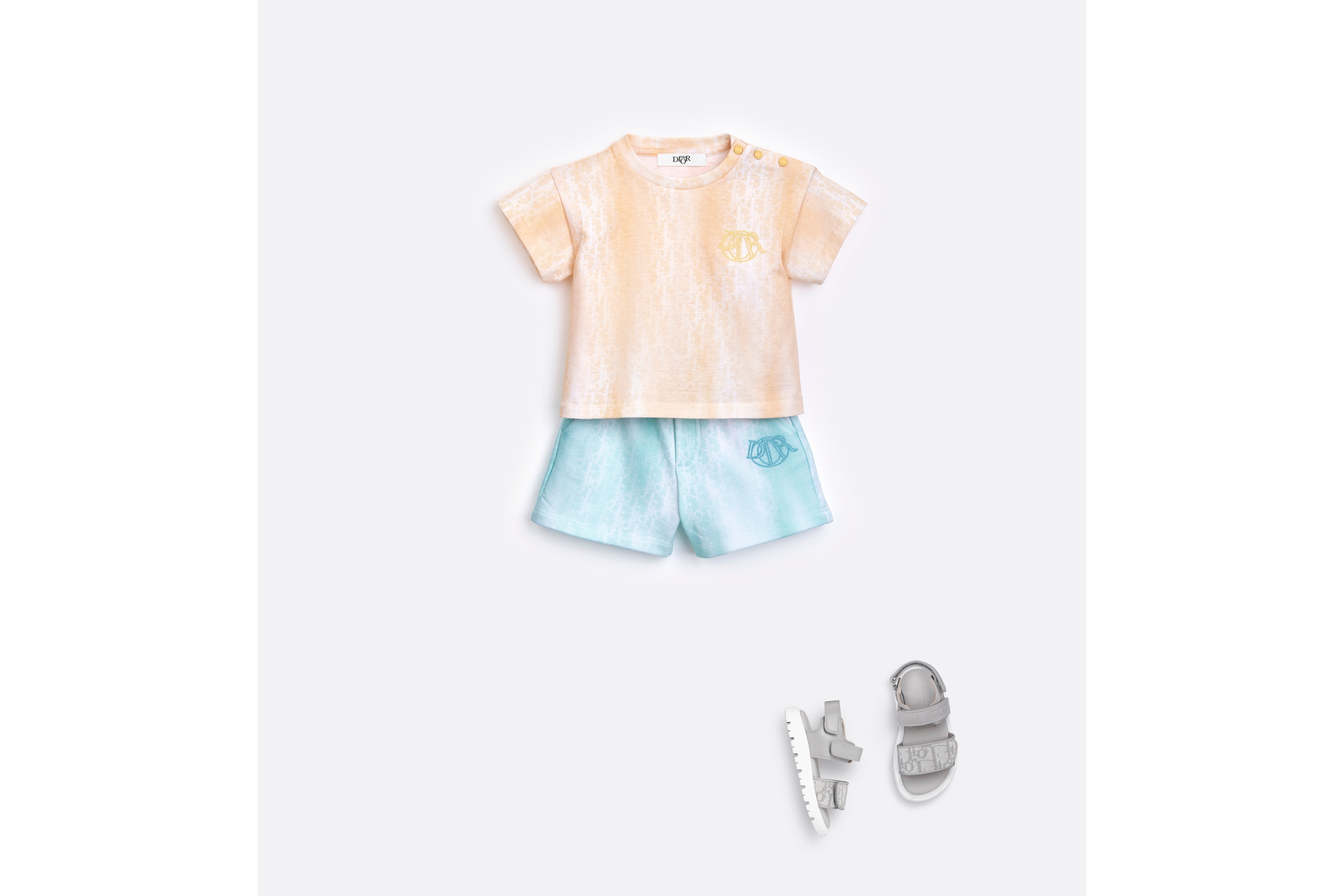 Look Baby T-Shirt Orange Cotton Jersey with Gradient Dior Oblique Print E08
